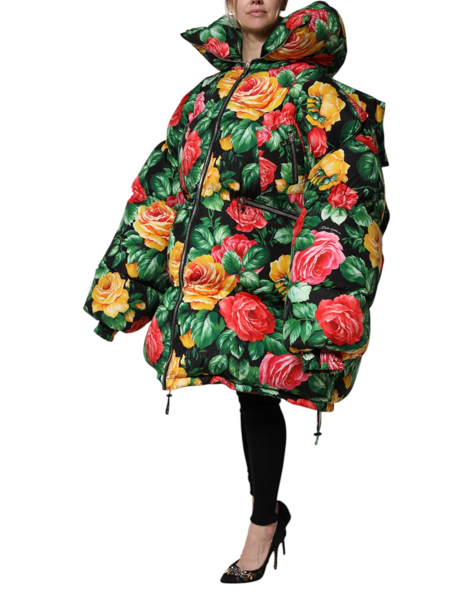 Dolce & Gabbana Multicolor Floral Puffer Jacket with Hood-3