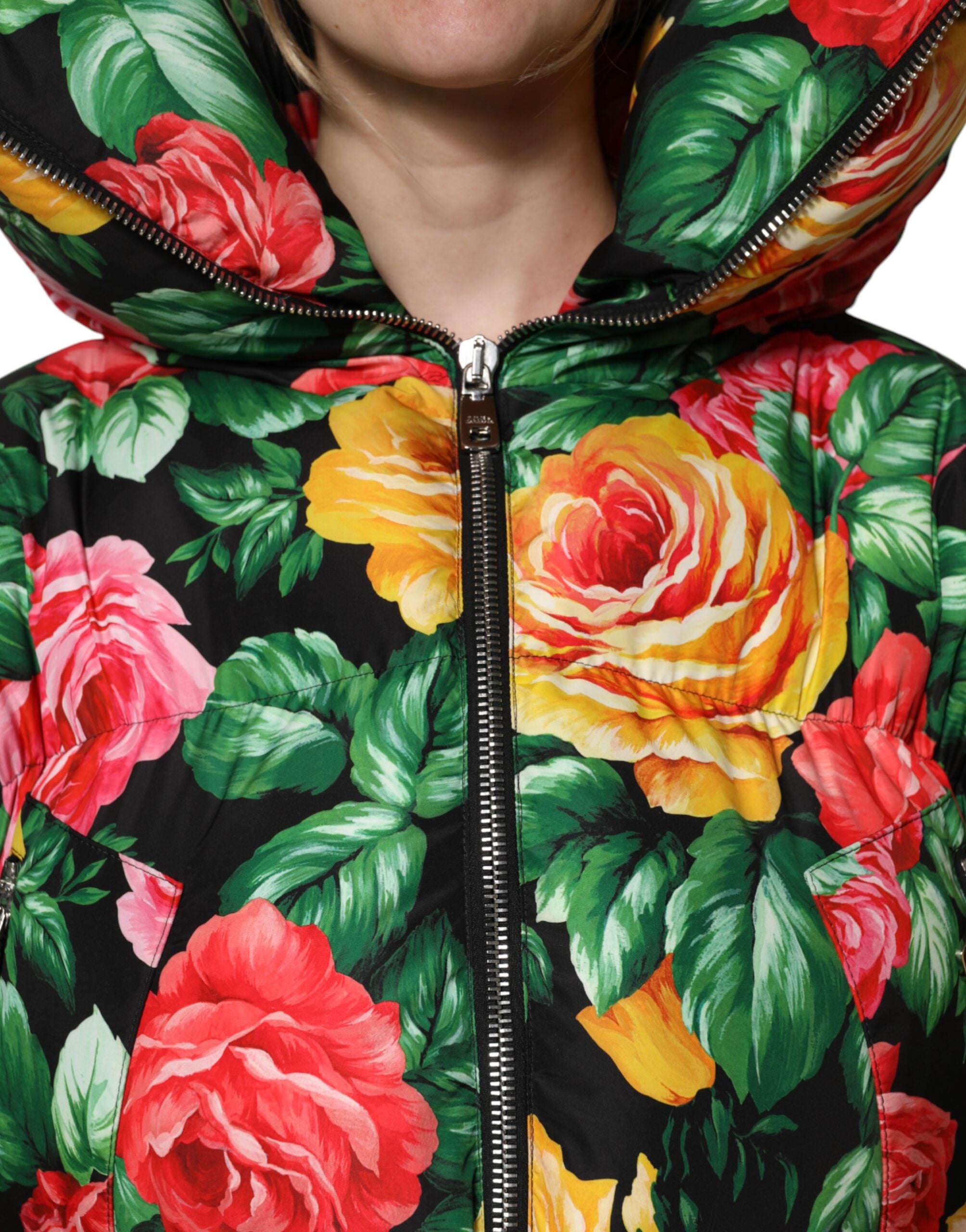 Dolce & Gabbana Multicolor Floral Puffer Jacket with Hood-5