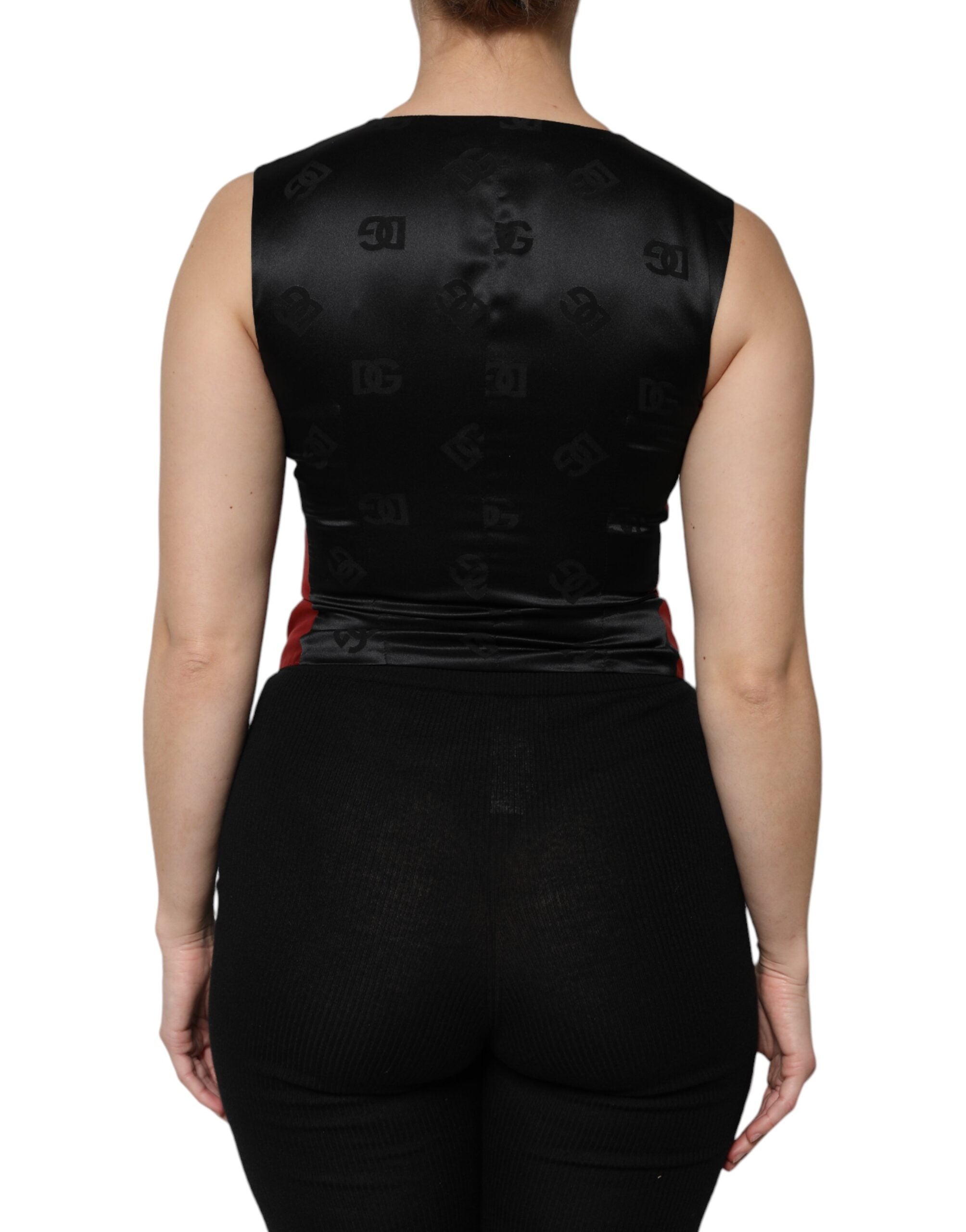 Dolce & Gabbana Rot Schwarz Button Down Ärmellose Weste Top-4