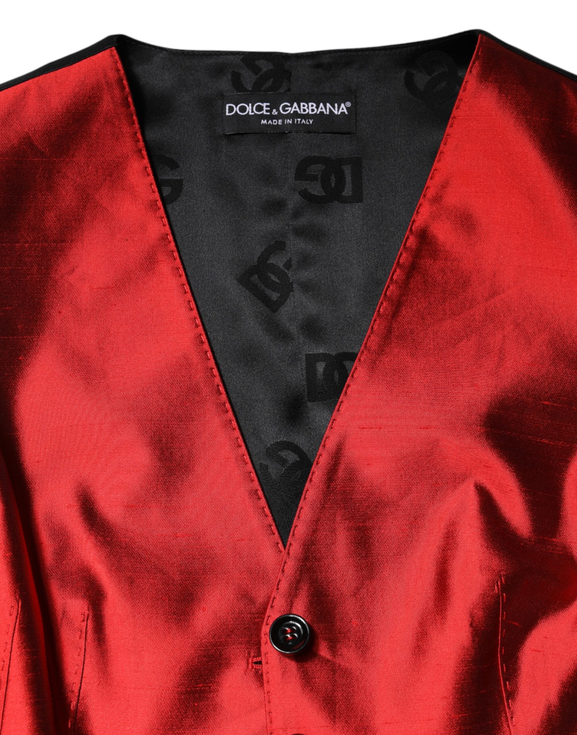 Dolce & Gabbana Rot Schwarz Button Down Ärmellose Weste Top-6