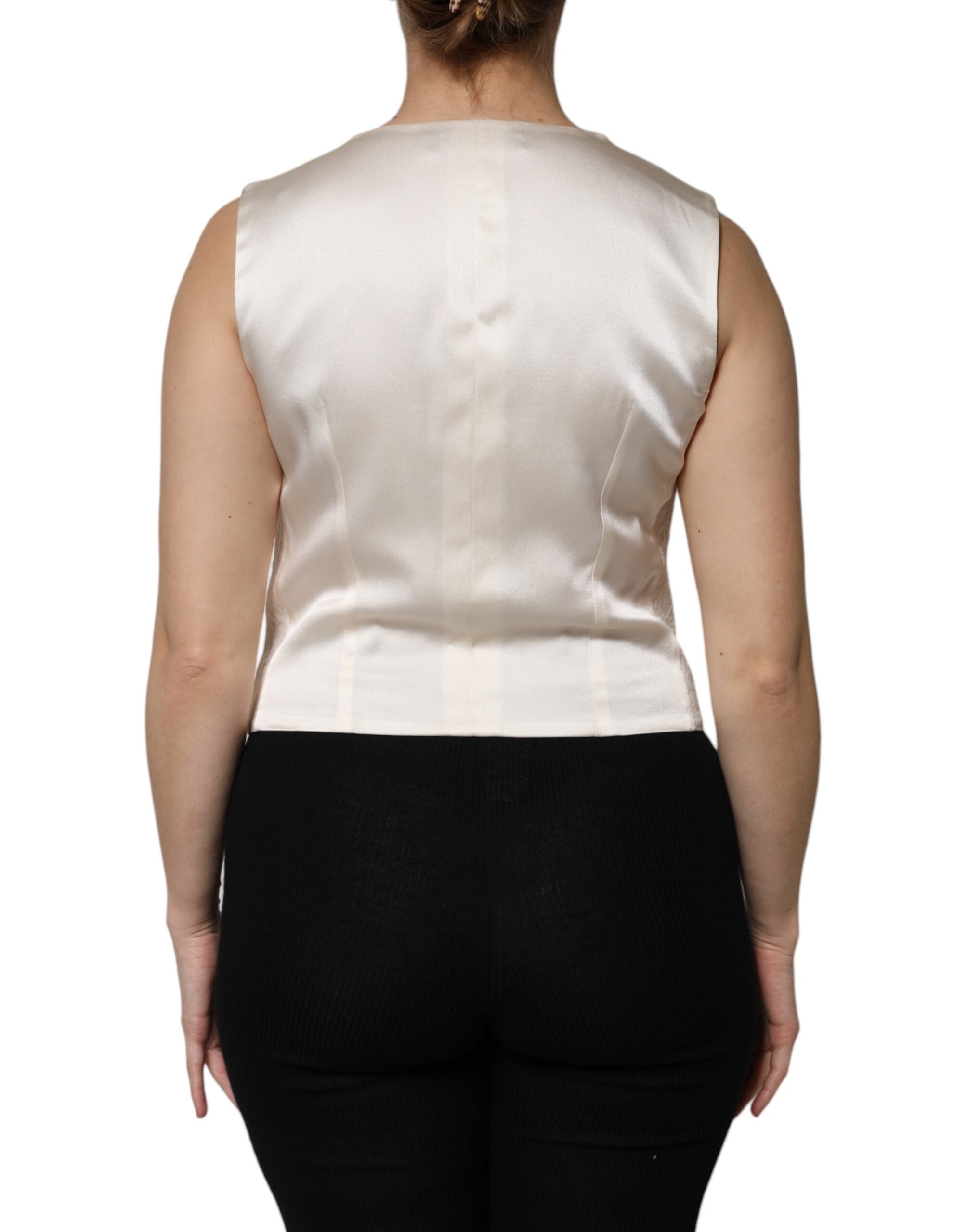 Top sin mangas de algodón color marfil con tapeta de botones de Dolce & Gabbana-4