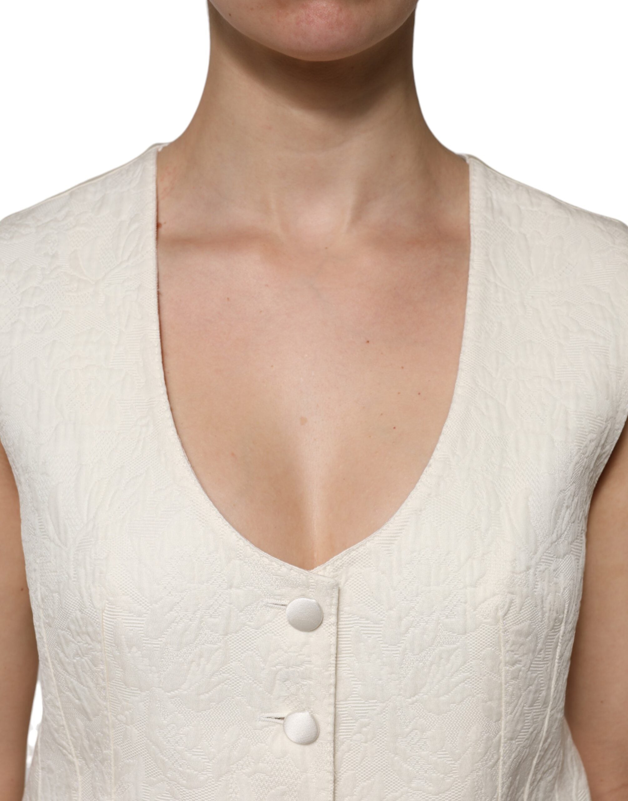 Top sin mangas de algodón color marfil con tapeta de botones de Dolce & Gabbana-5
