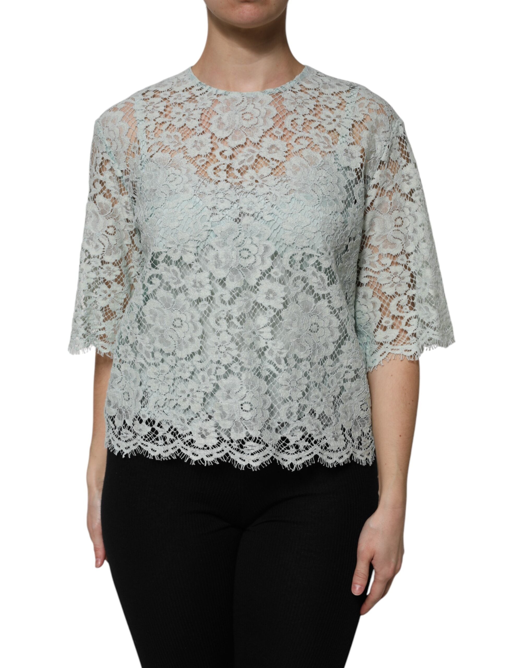 Dolce & Gabbana mint green cotton blouse with floral pattern-2