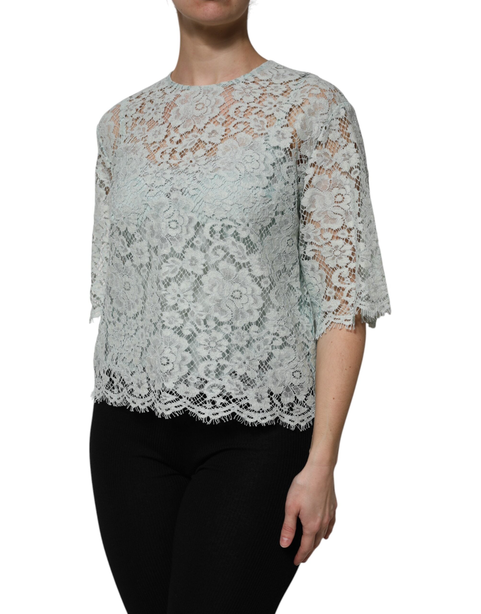 Dolce & Gabbana mint green cotton blouse with floral pattern-3