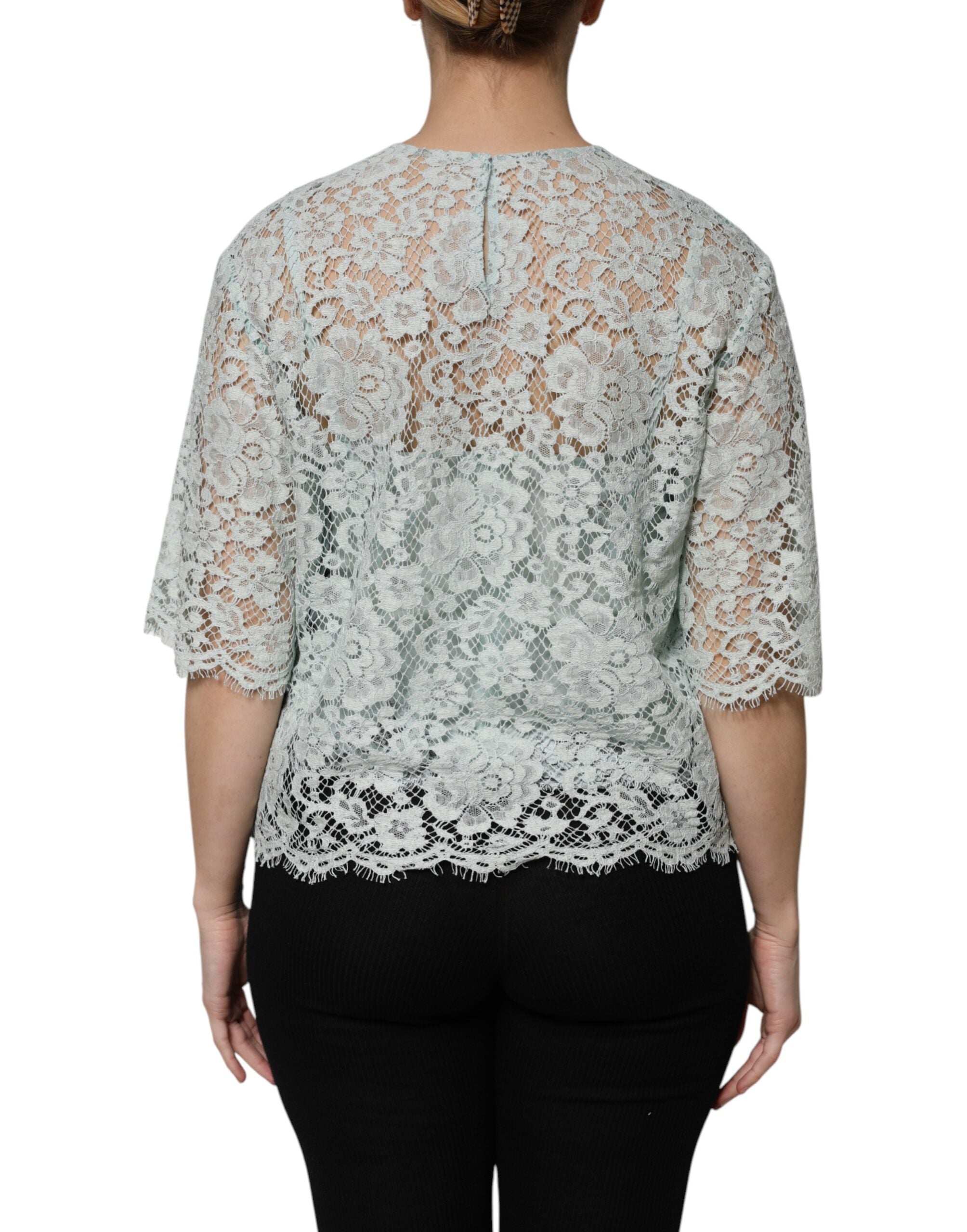 Dolce & Gabbana mint green cotton blouse with floral pattern-4