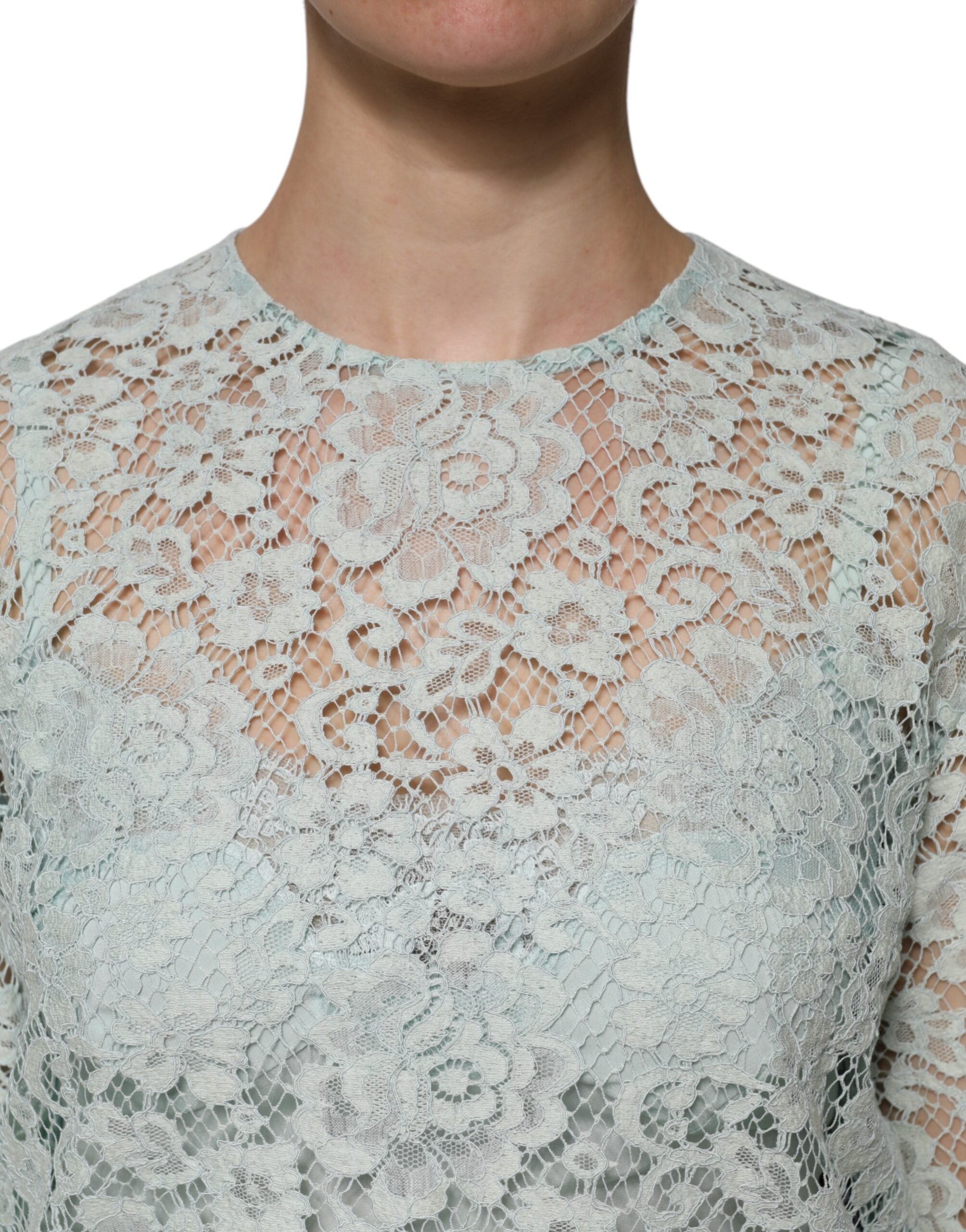Dolce & Gabbana mint green cotton blouse with floral pattern-5