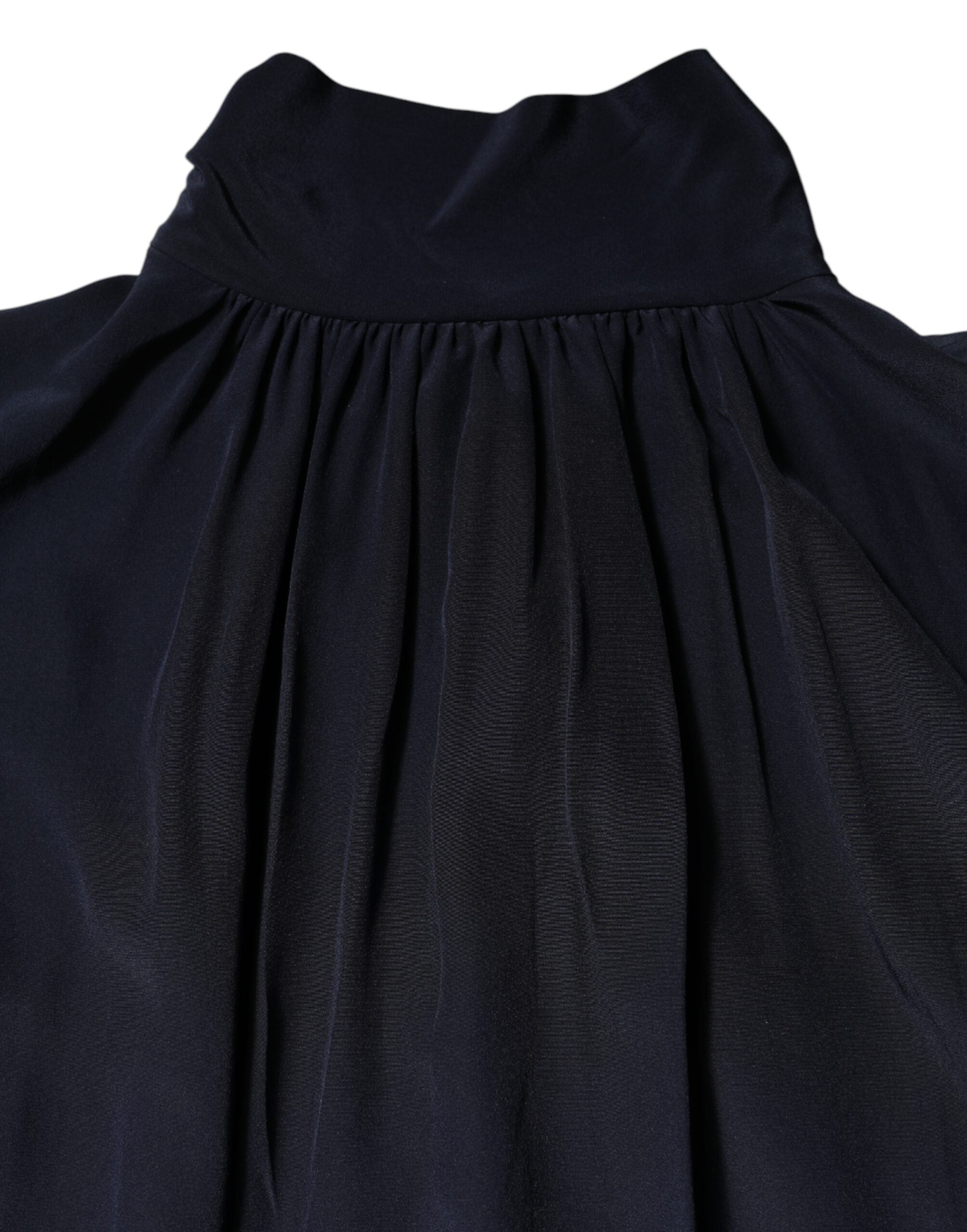 Dolce & Gabbana Blaues Seidenblusentop mit langem Ausschnitt und langen Ärmeln-7