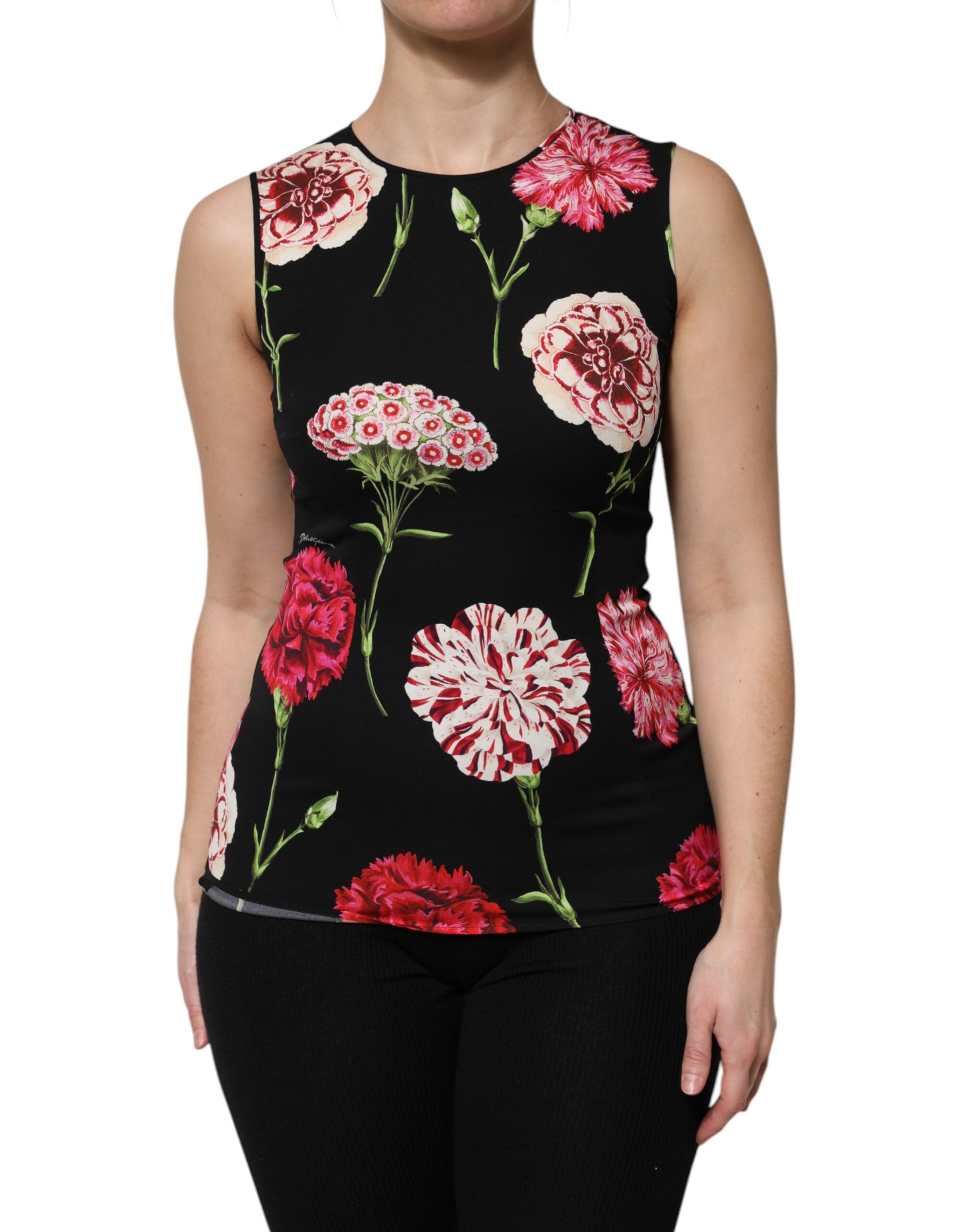 Dolce & Gabbana Black sleeveless tank top with floral print