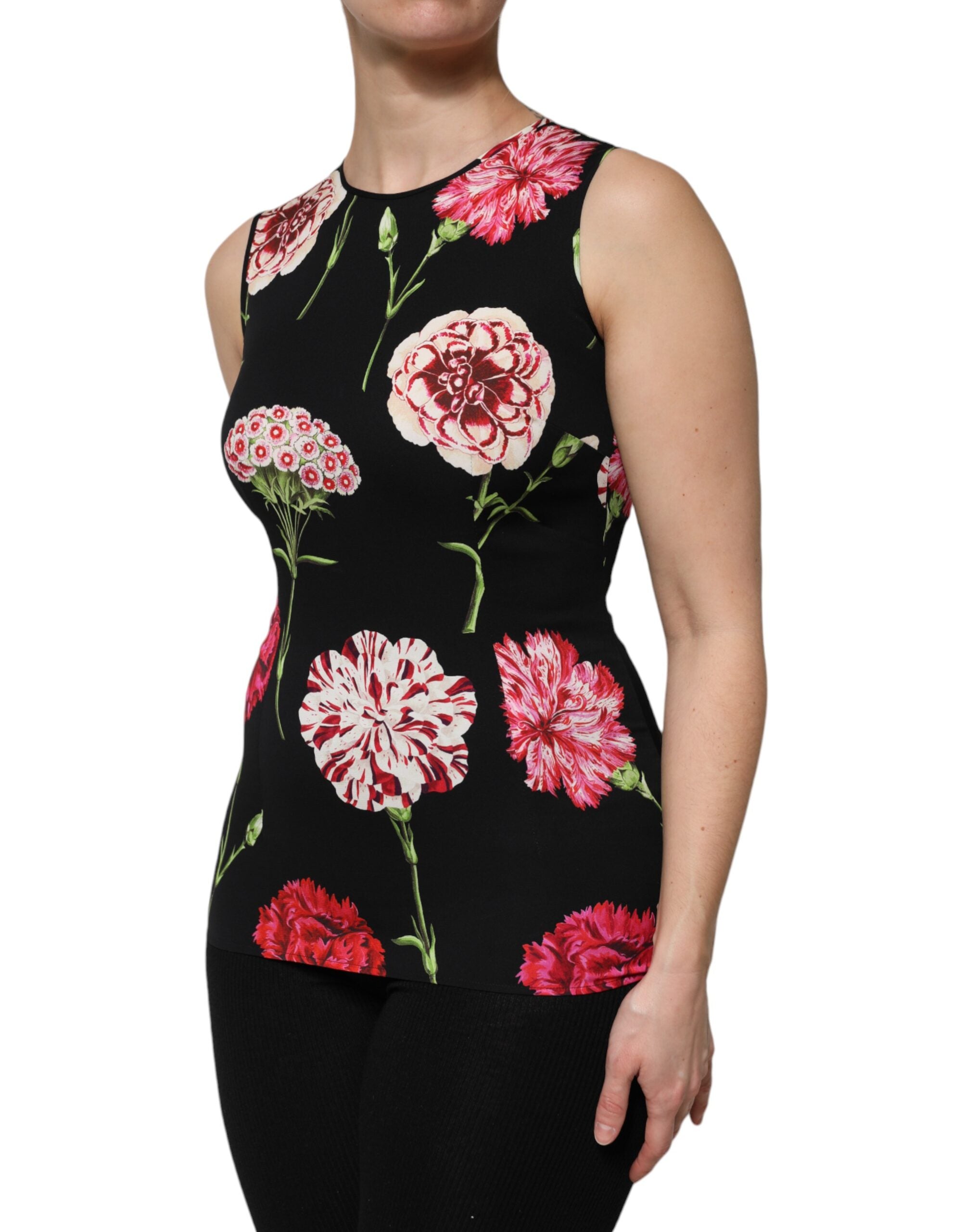 Dolce & Gabbana Black sleeveless tank top with floral print-3