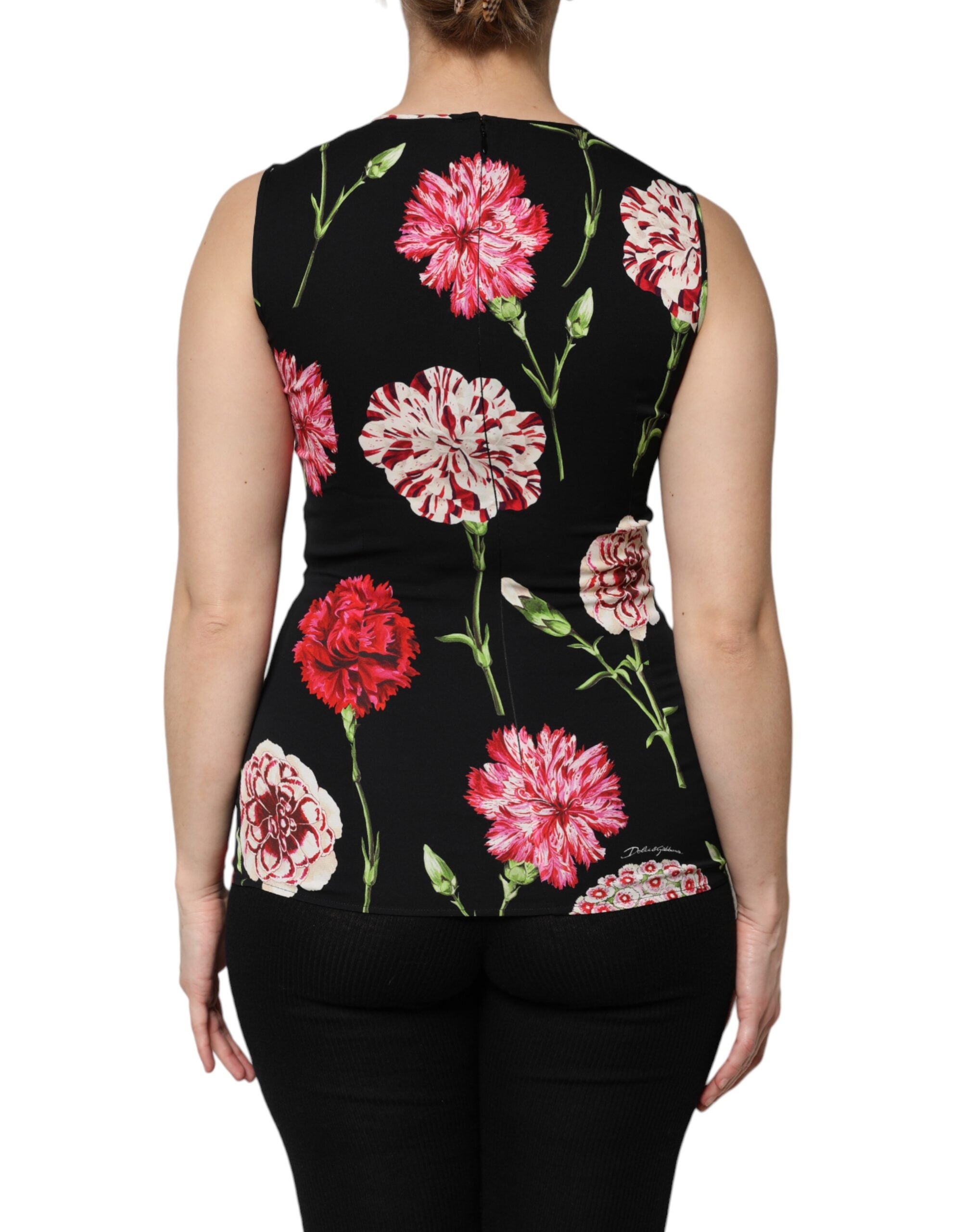 Dolce & Gabbana Black sleeveless tank top with floral print-4