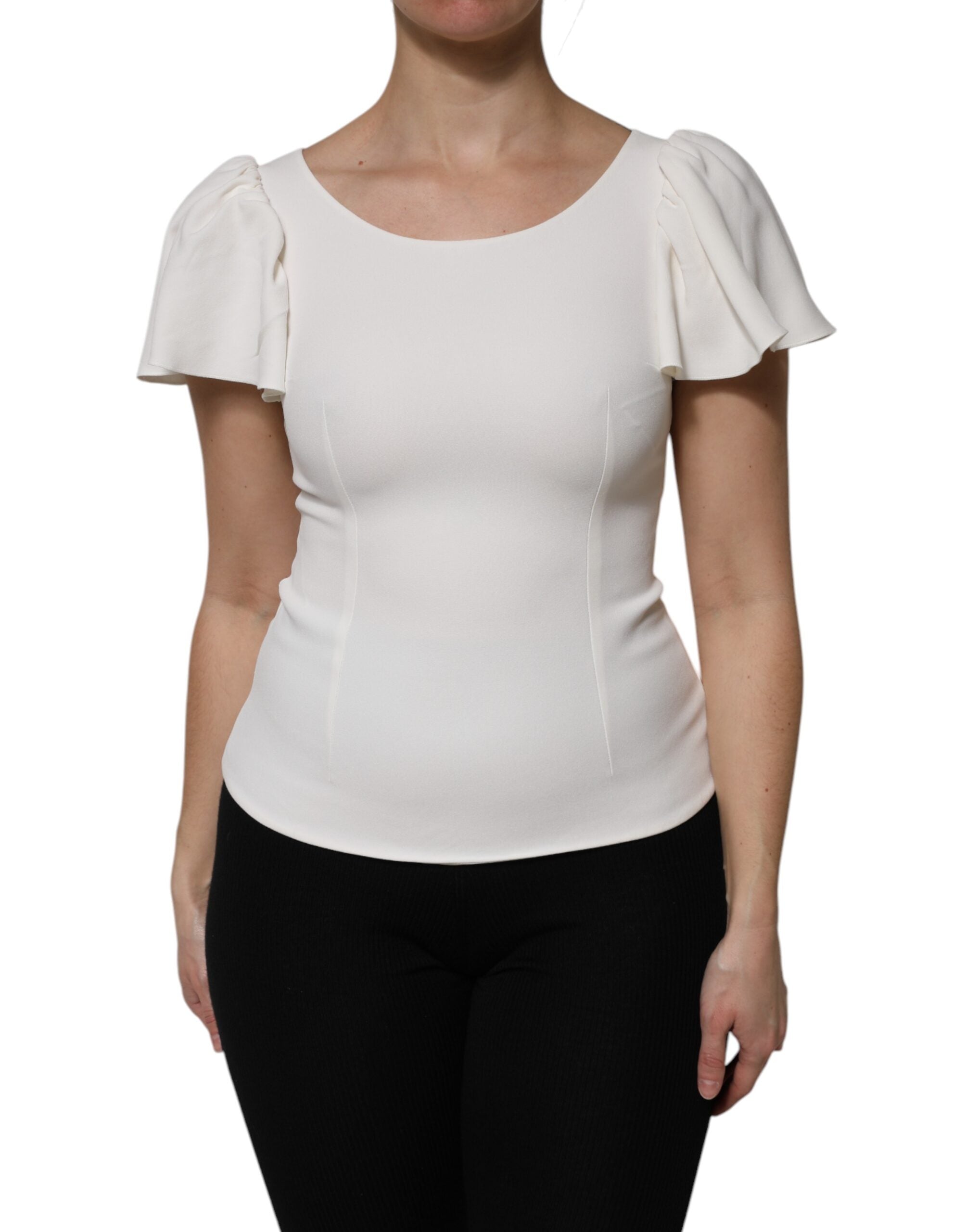 Dolce & Gabbana White Viscose Round Neck Short Sleeve Top-2