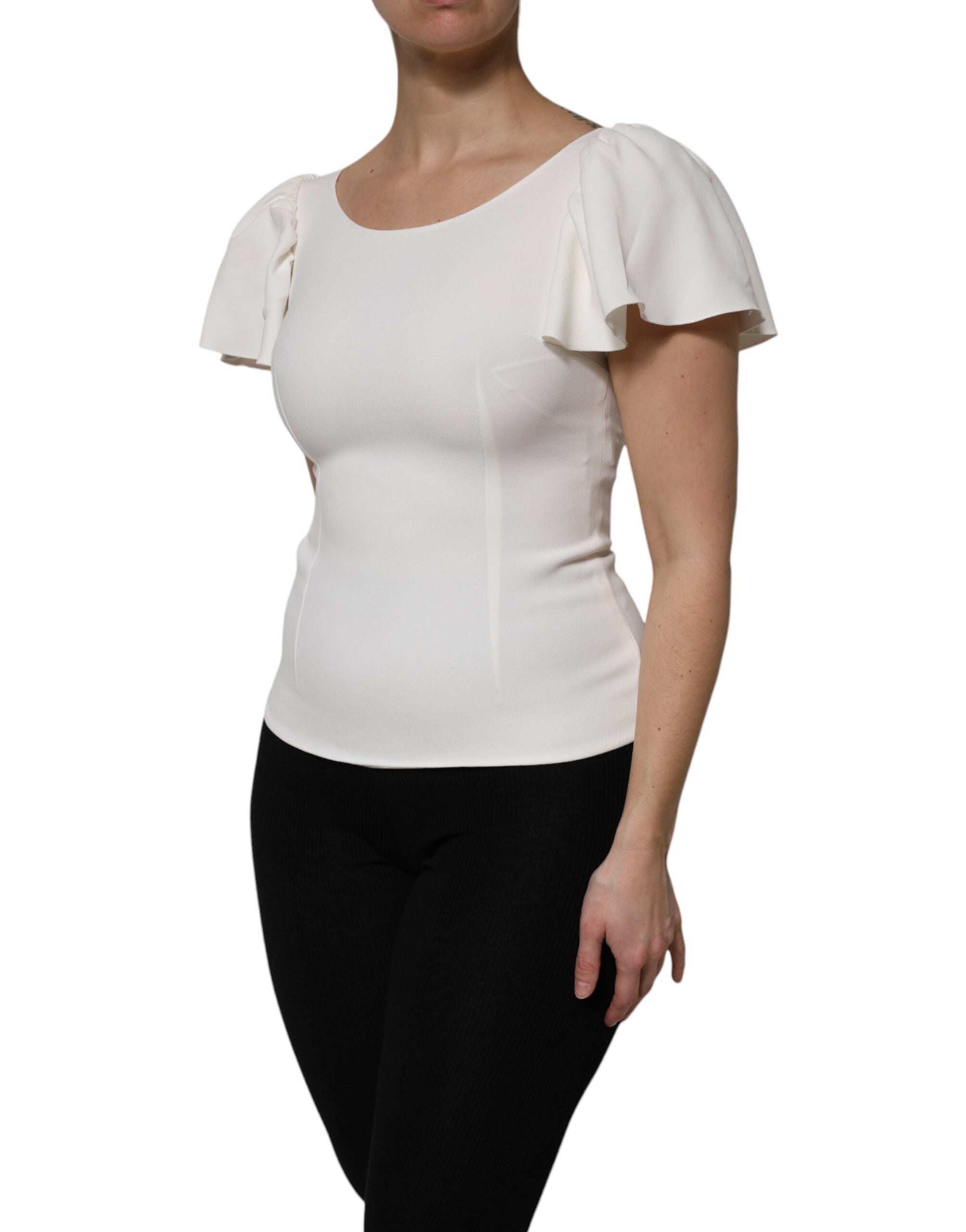 Dolce & Gabbana White Viscose Round Neck Short Sleeve Top-3