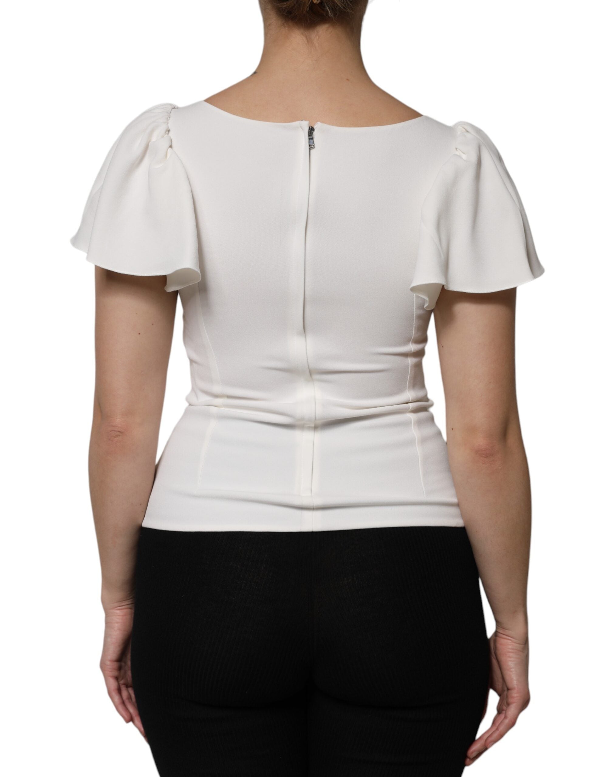 Dolce & Gabbana White Viscose Round Neck Short Sleeve Top-4