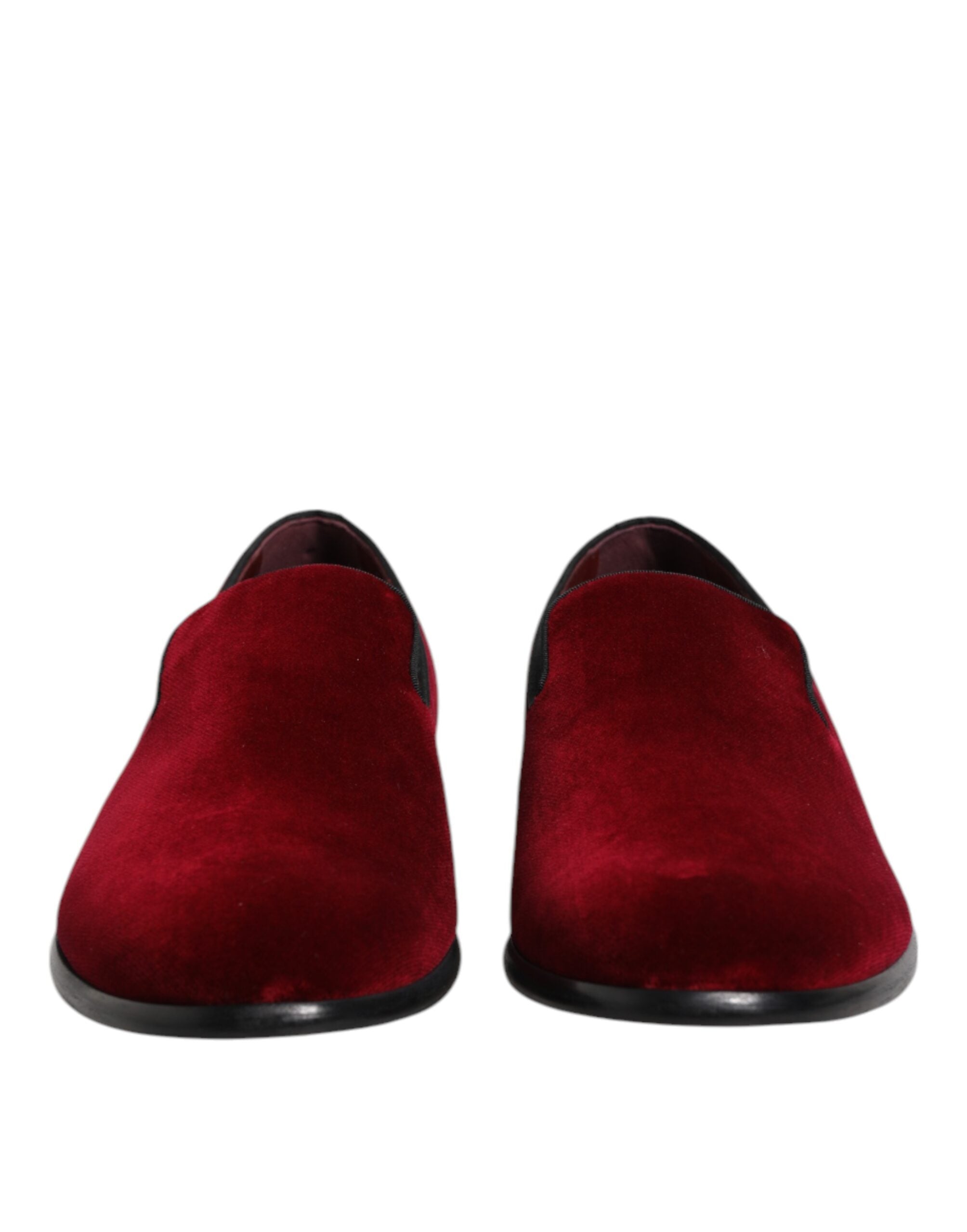 Dolce & Gabbana Rote Baumwolle Samt Slip On Loafers Formelle Schuhe-2