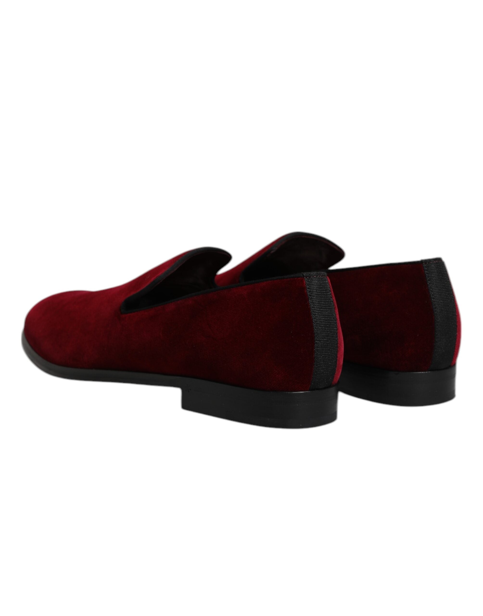 Dolce & Gabbana Rote Baumwolle Samt Slip On Loafers Formelle Schuhe-5