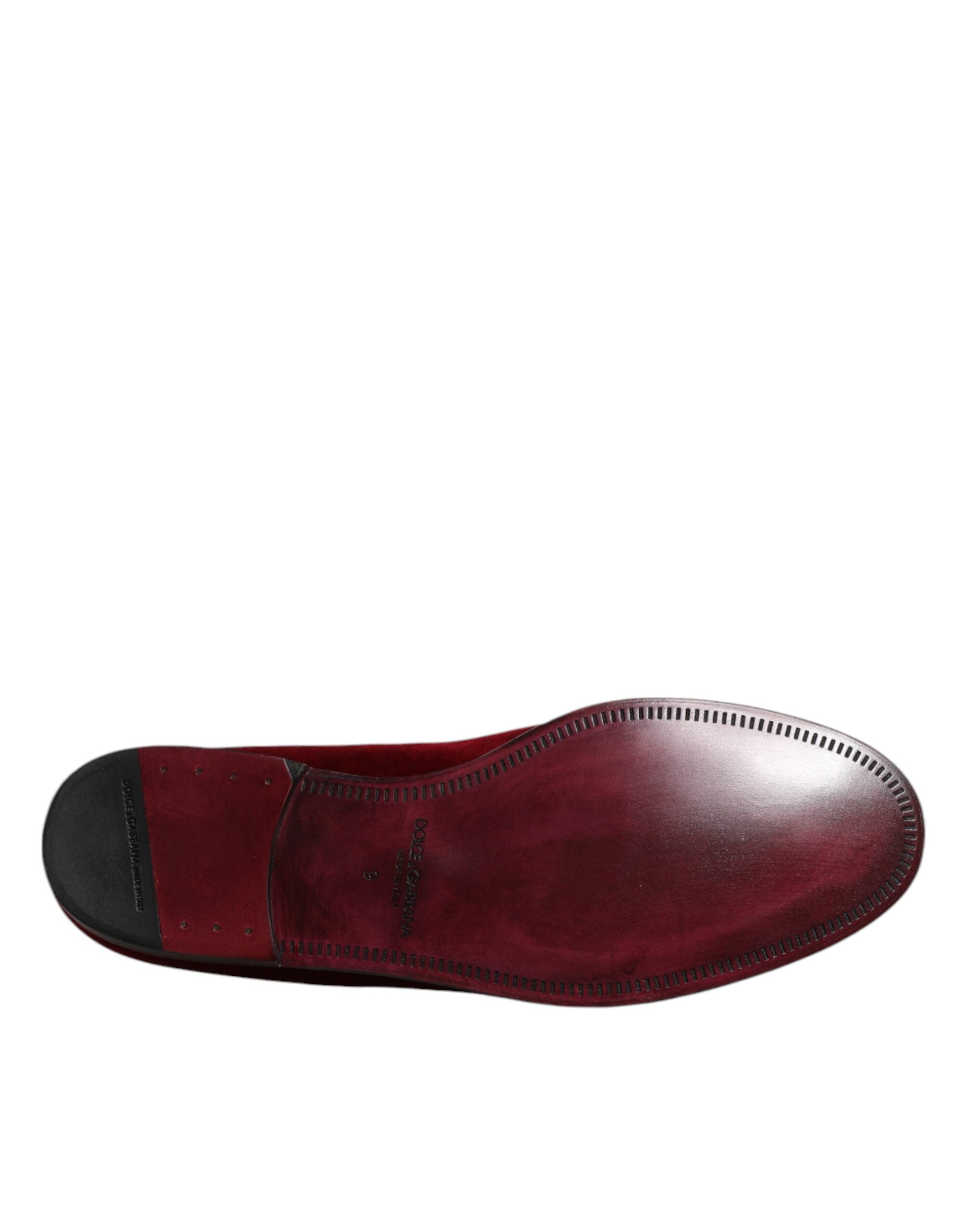 Dolce & Gabbana Rote Baumwolle Samt Slip On Loafers Formelle Schuhe-8