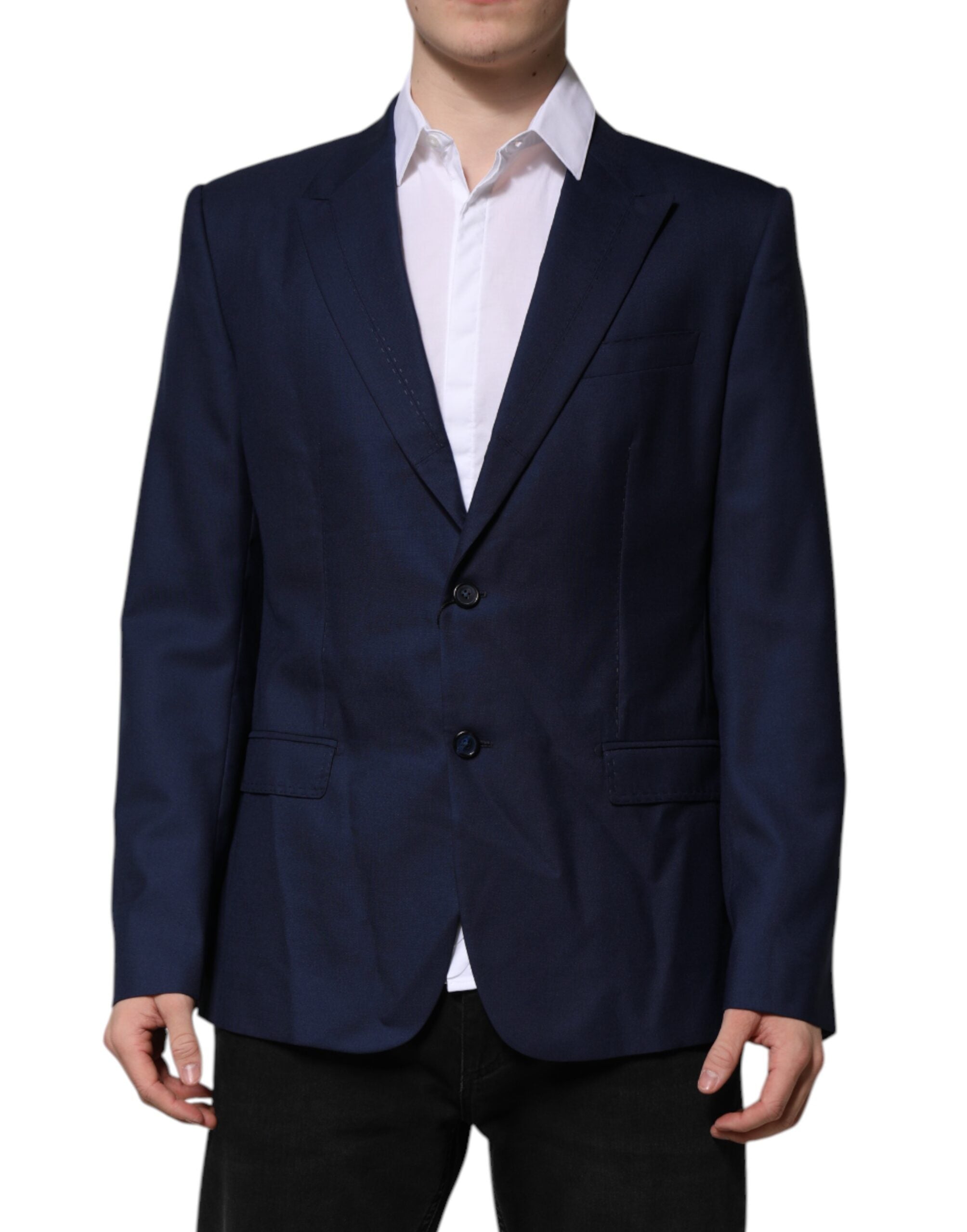 Dolce & Gabbana Blauer Wollmantel einreihig Anzug Blazer-1