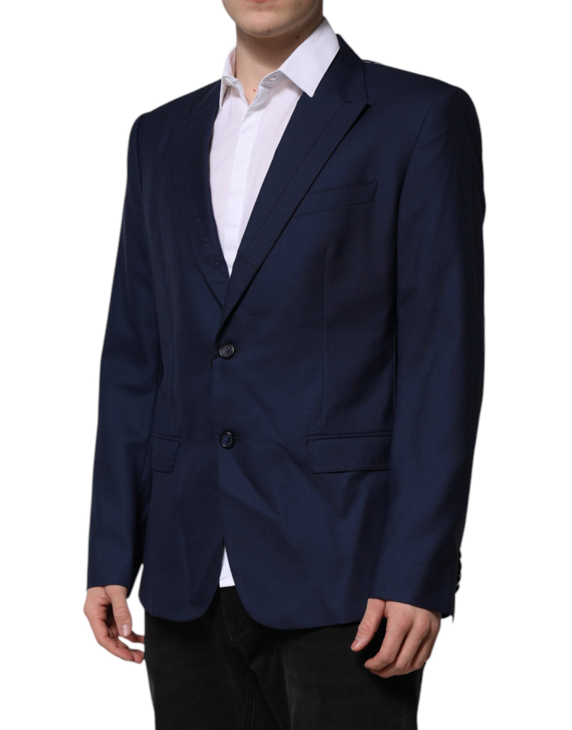 Dolce & Gabbana Blauer Wollmantel einreihig Anzug Blazer-3