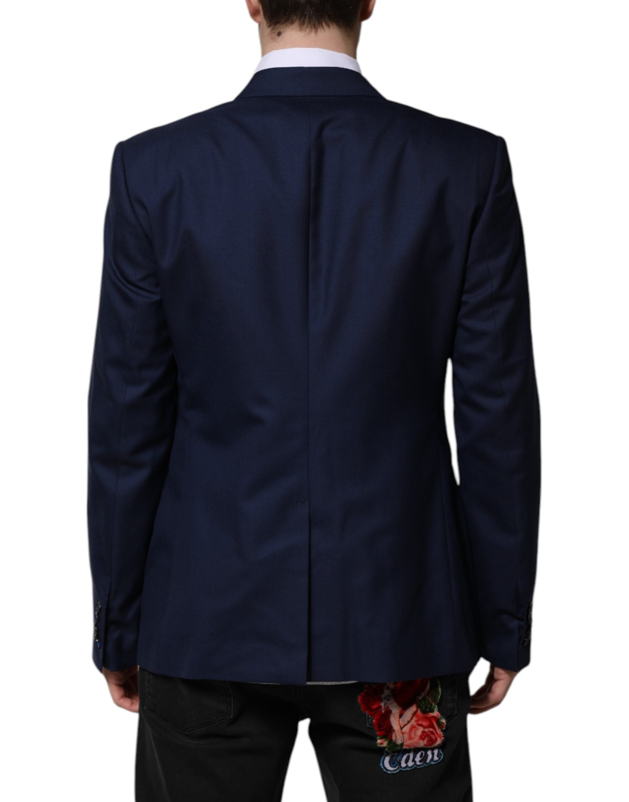 Dolce & Gabbana Blauer Wollmantel einreihig Anzug Blazer-4