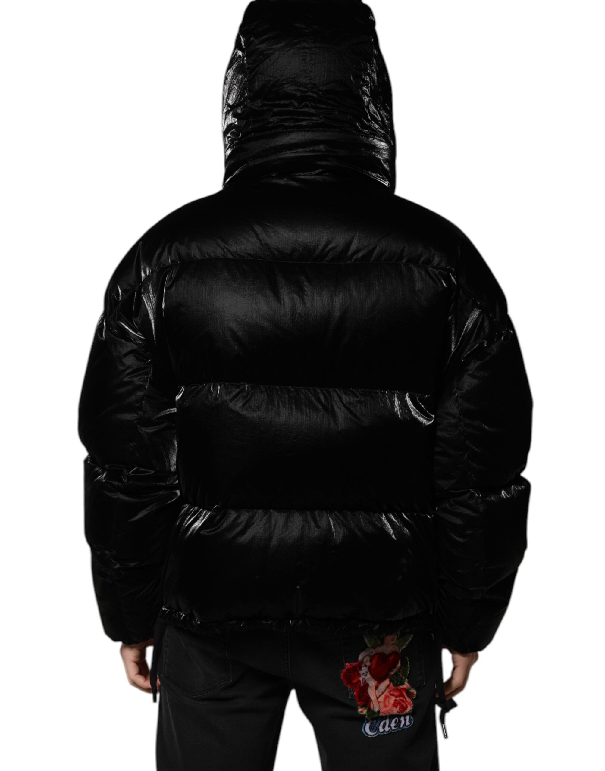 Dolce & Gabbana black logo quilted jacket with hood and zipper-4