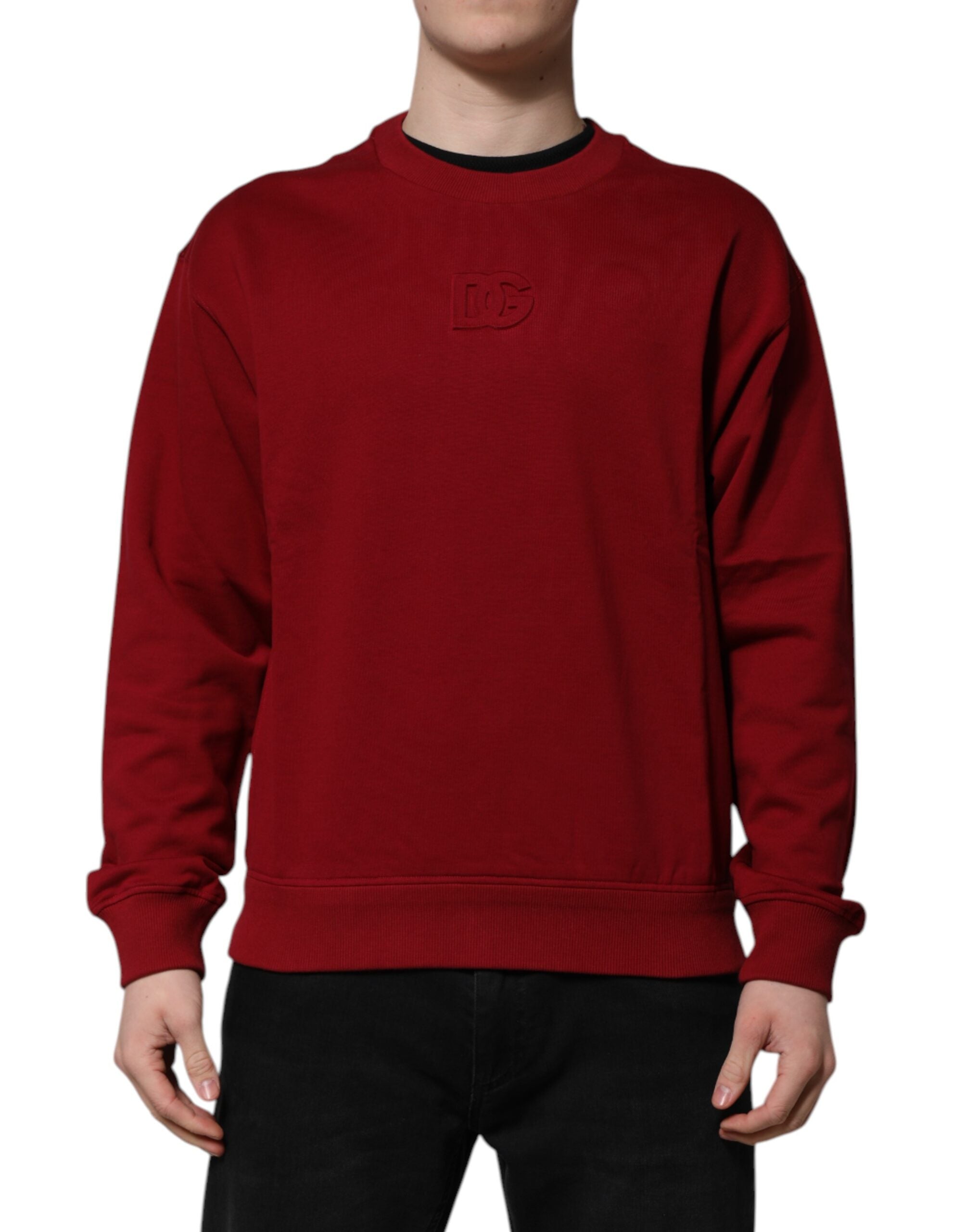 Dolce & Gabbana red crew neck cotton sweater with logo embossing-1