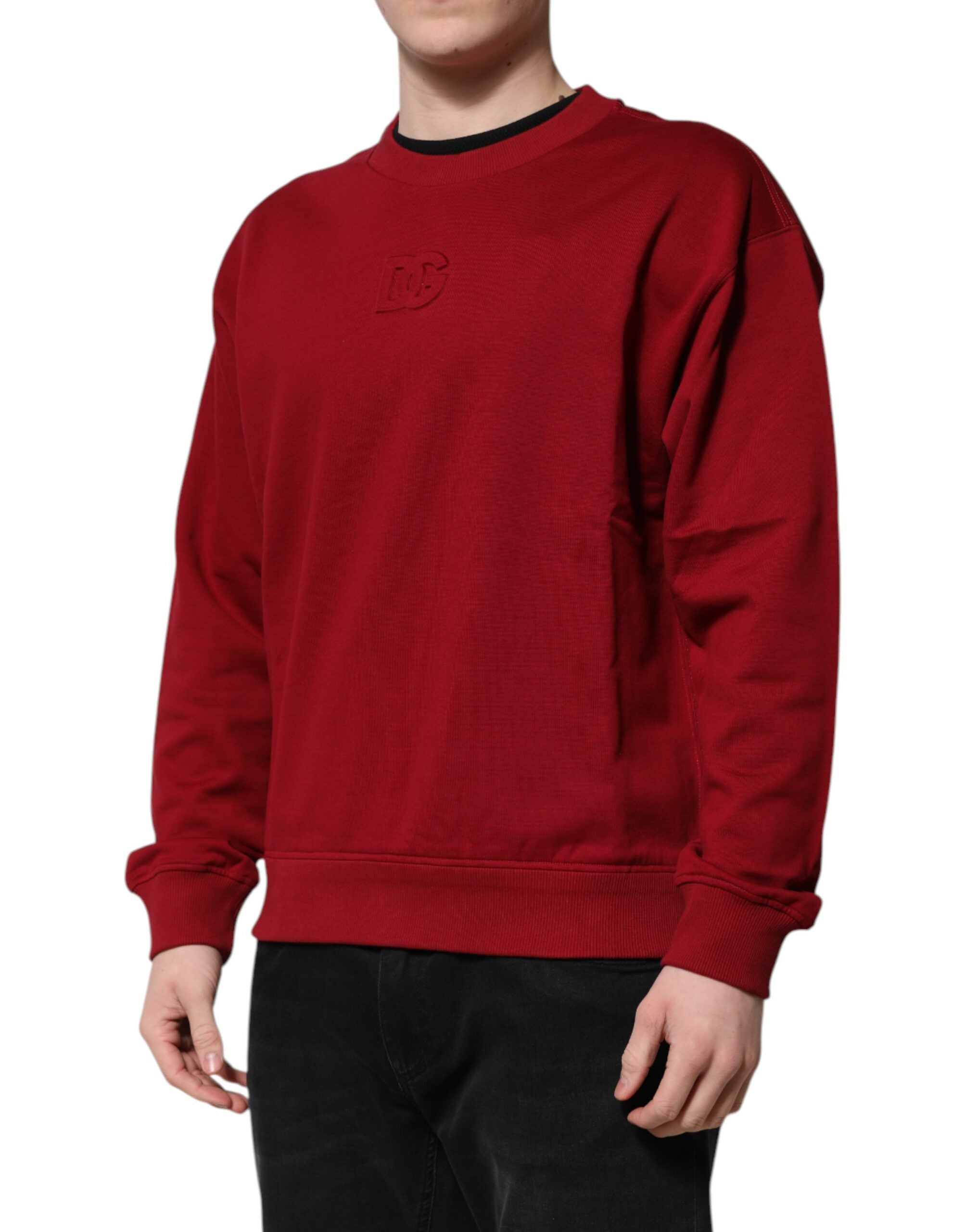 Dolce & Gabbana red crew neck cotton sweater with logo embossing-3