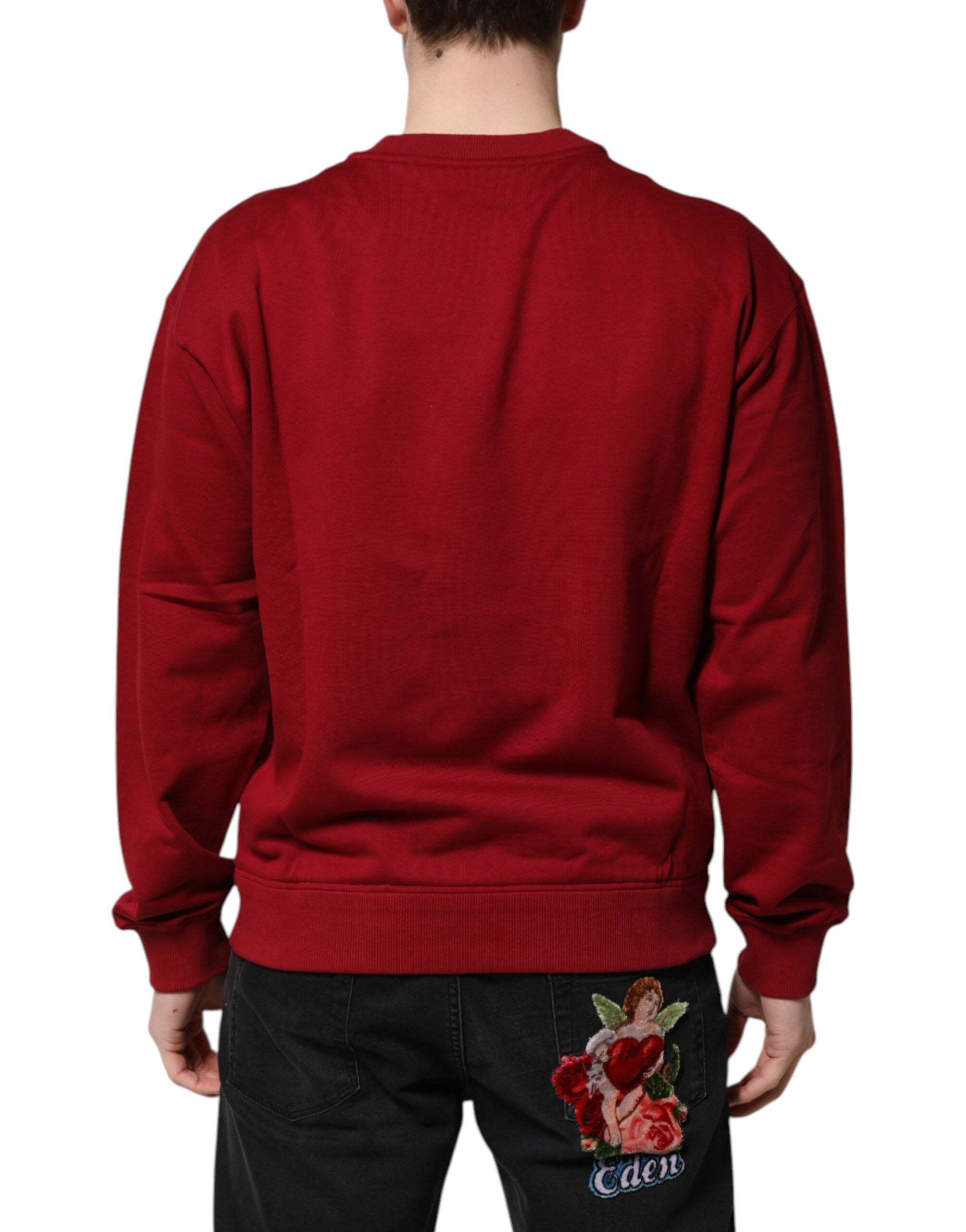 Dolce & Gabbana red crew neck cotton sweater with logo embossing-4