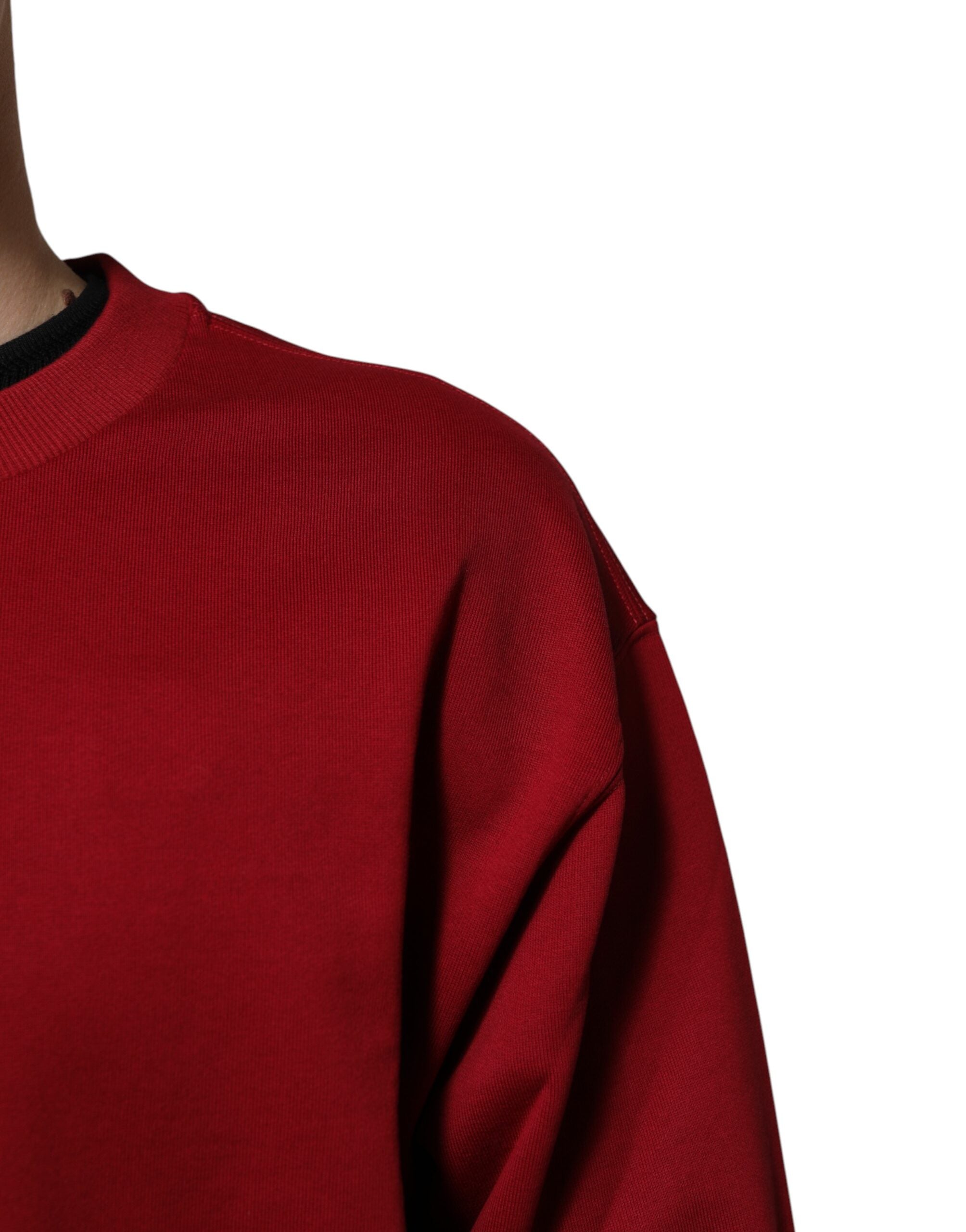 Dolce & Gabbana red crew neck cotton sweater with logo embossing-5