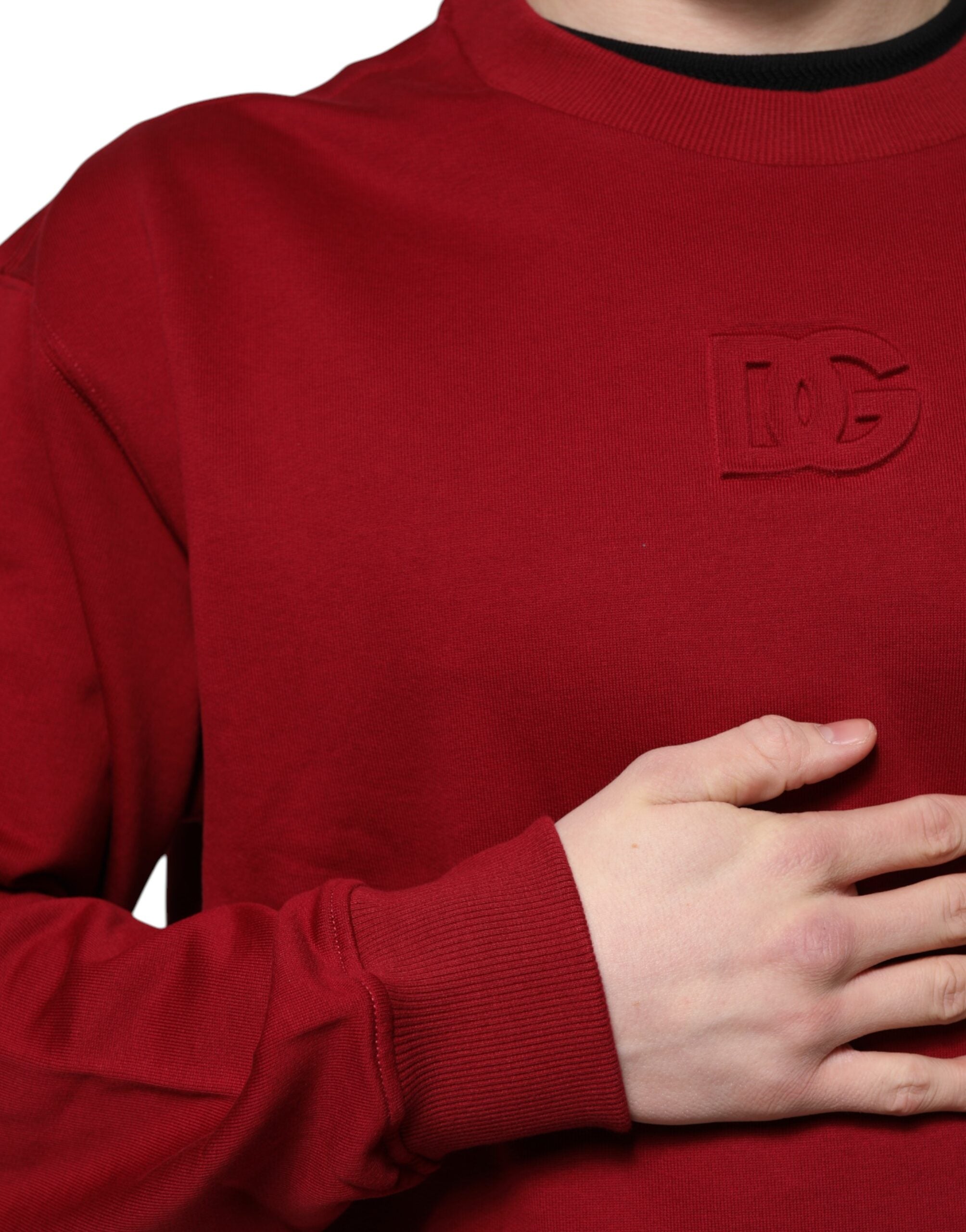 Dolce & Gabbana red crew neck cotton sweater with logo embossing-6