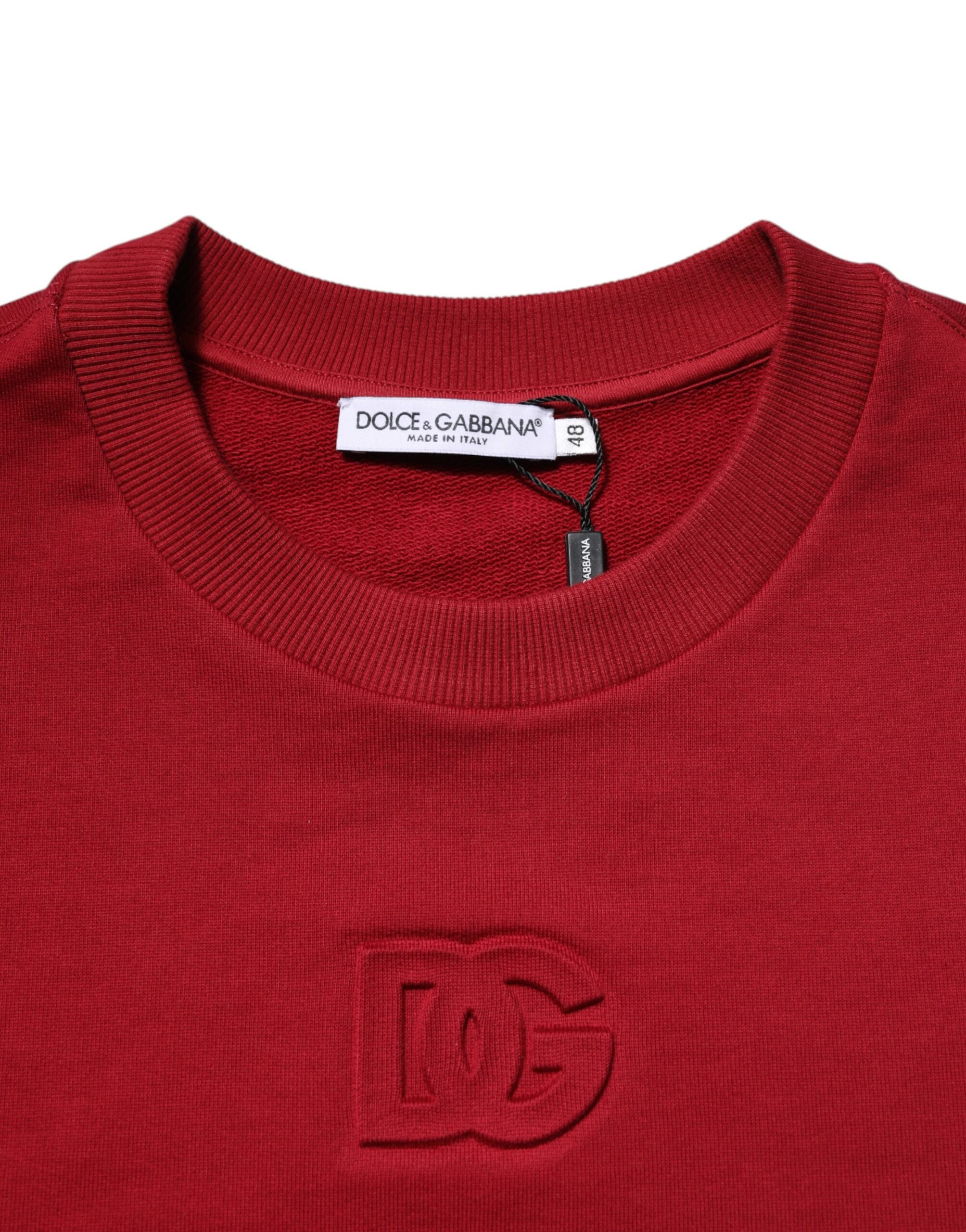 Dolce & Gabbana red crew neck cotton sweater with logo embossing-7