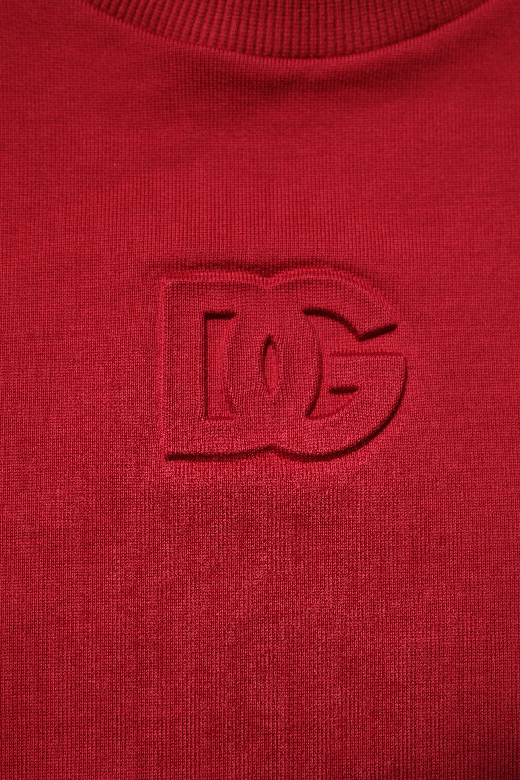 Dolce & Gabbana red crew neck cotton sweater with logo embossing-8