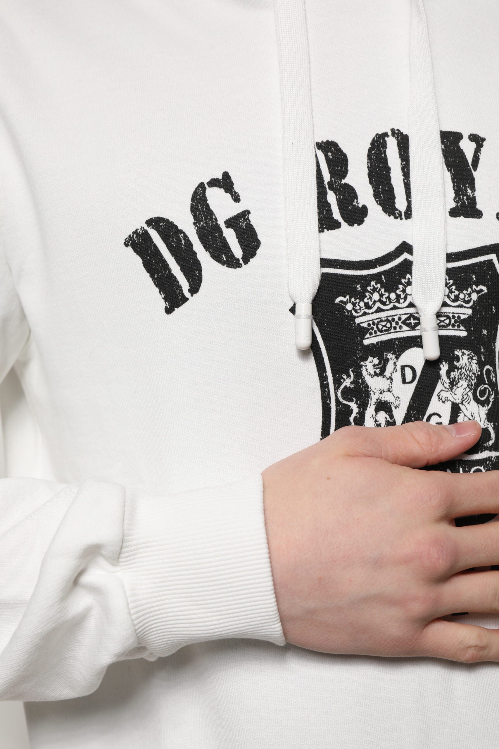 Sudadera con capucha de algodón blanco Dolce & Gabbana con estampado DG Royal-6