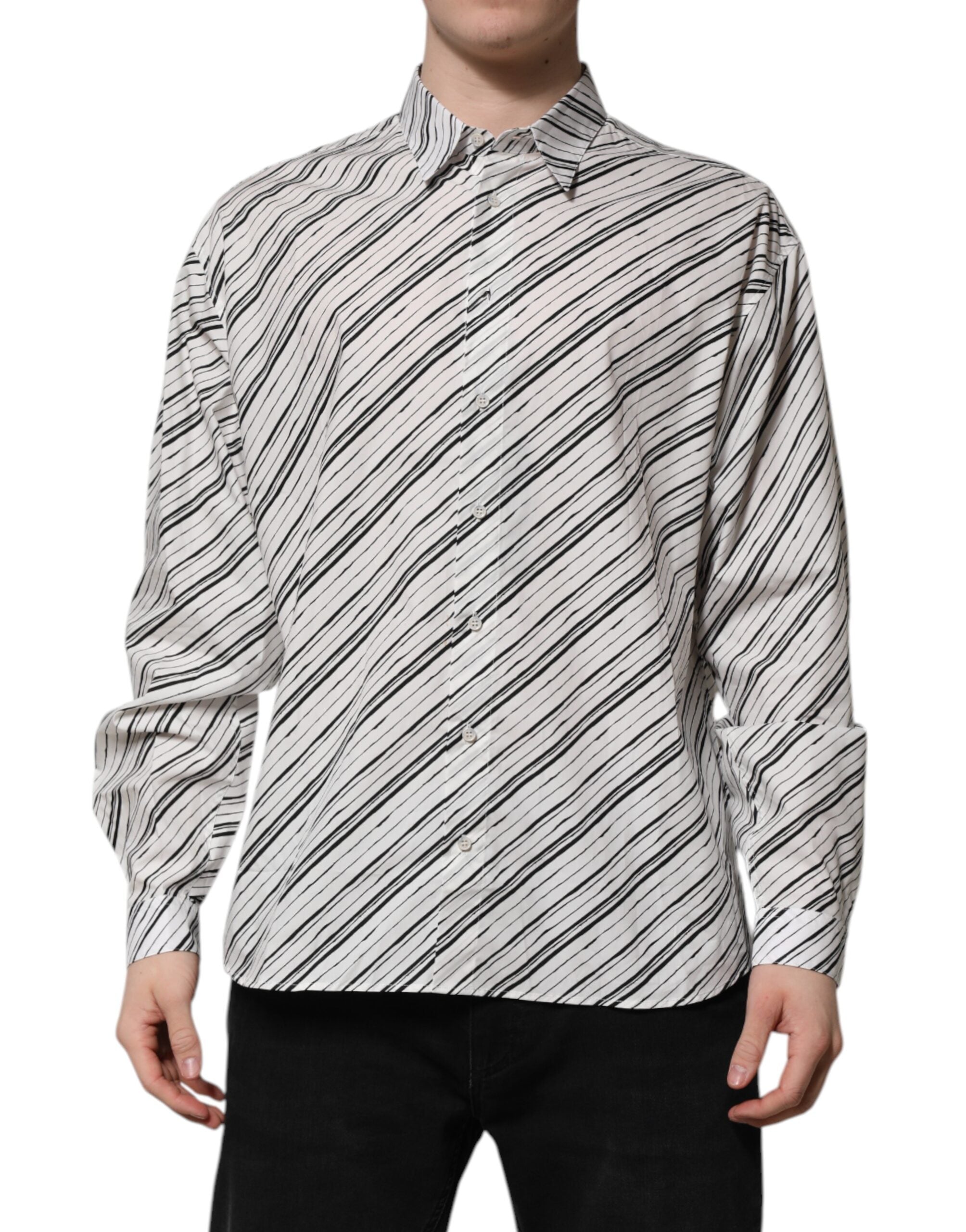 Camisa de manga larga a rayas blancas Dolce & Gabbana para hombre, camisa formal-1