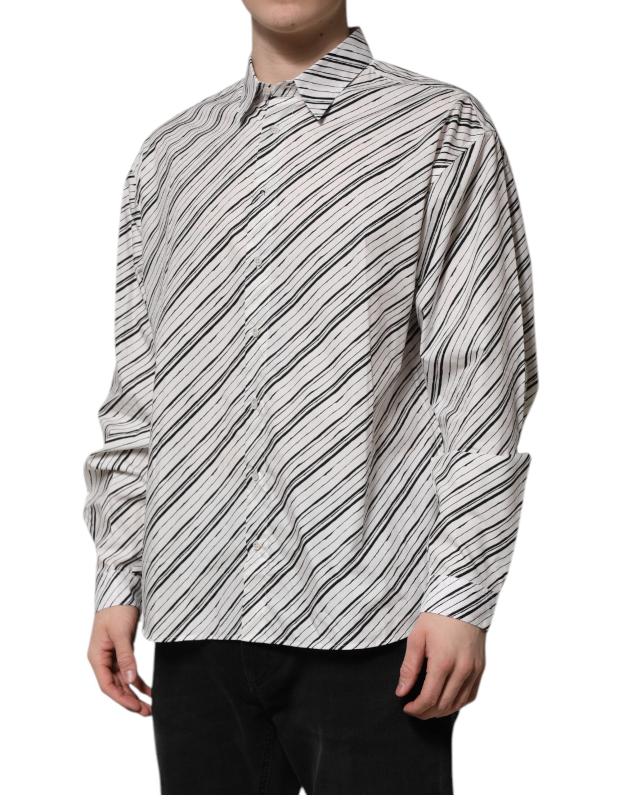 Camisa de manga larga a rayas blancas Dolce & Gabbana para hombre, camisa formal-3