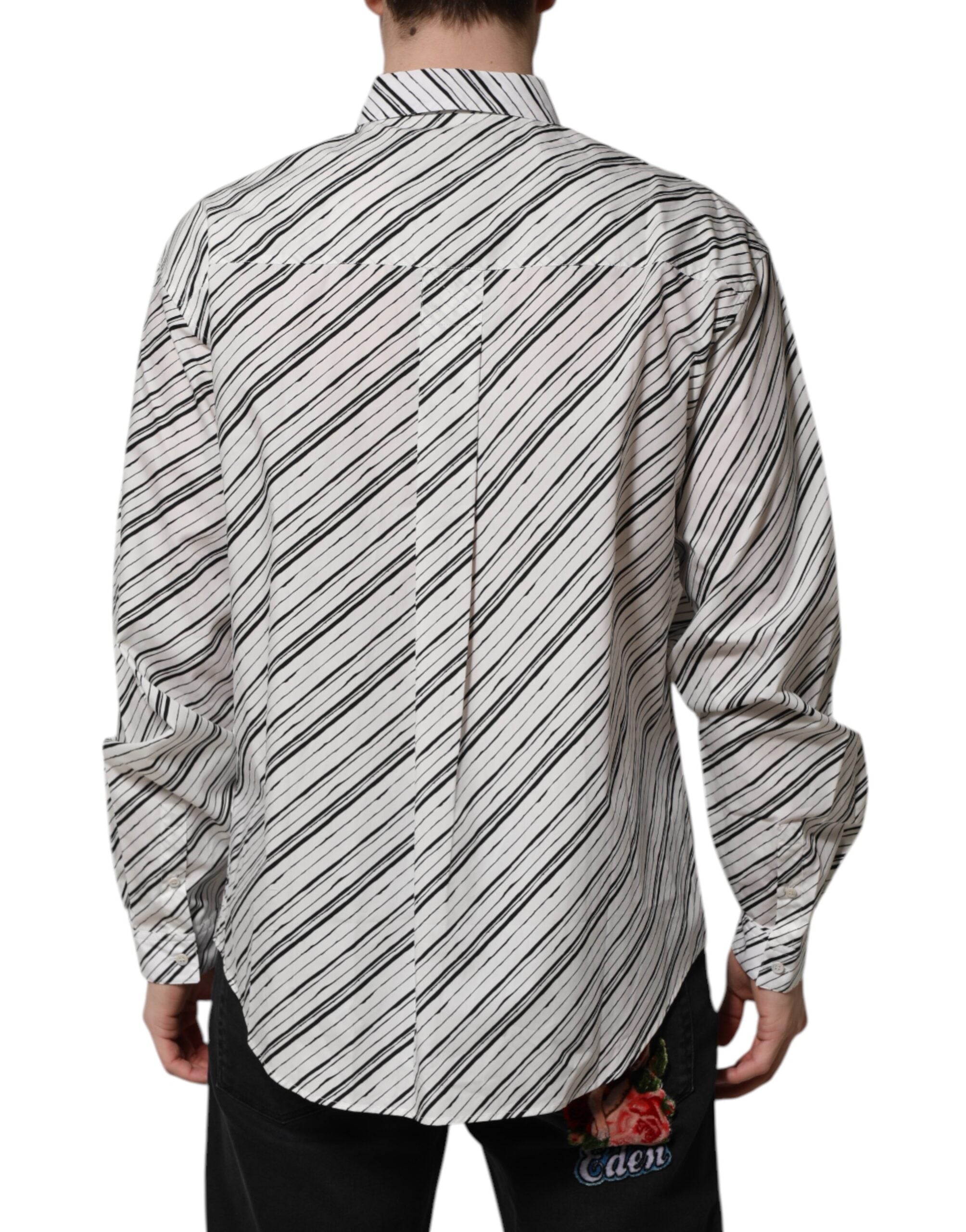 Camisa de manga larga a rayas blancas Dolce & Gabbana para hombre, camisa formal-4