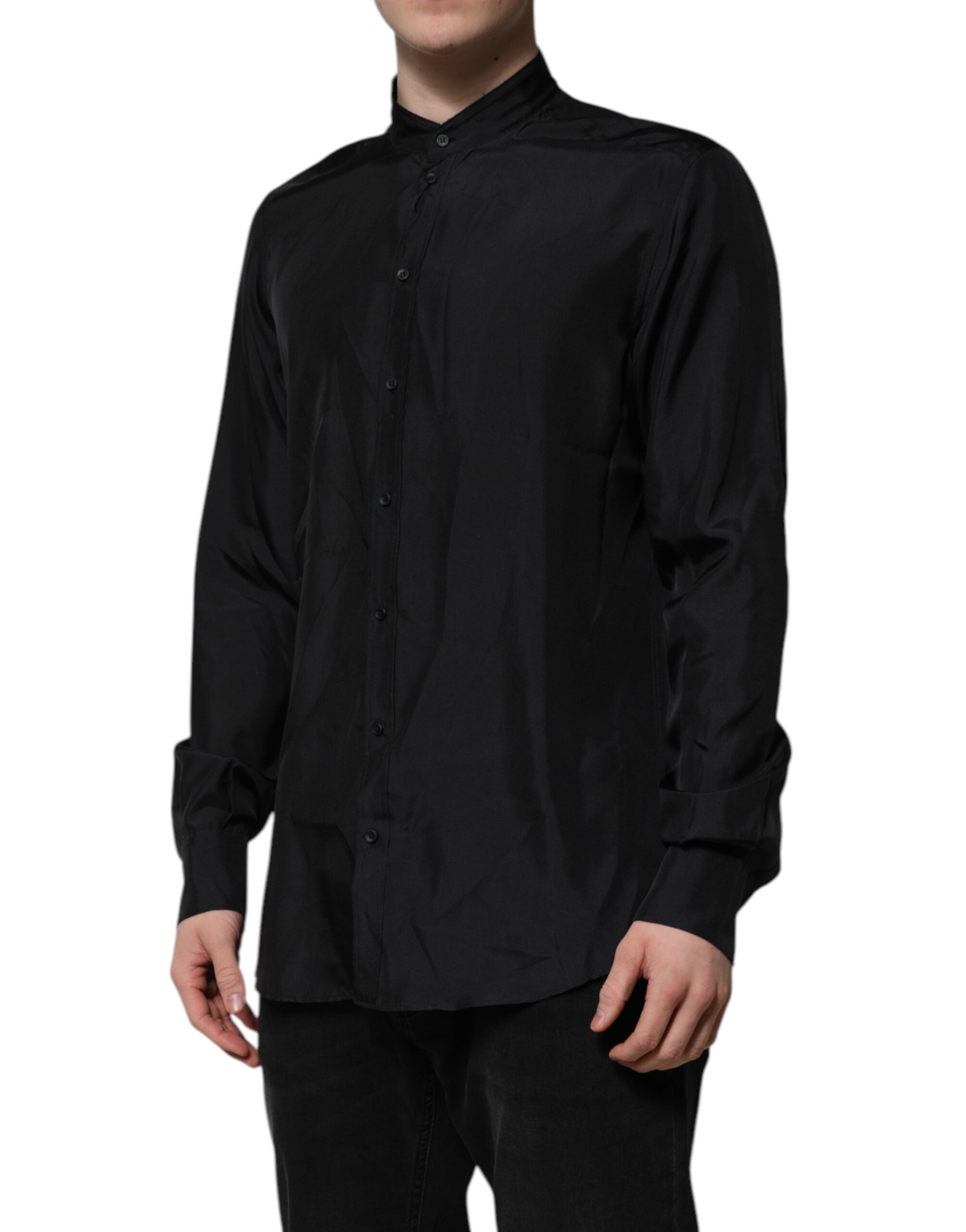 Dolce & Gabbana Dark Blue Silk Shirt MARTINI Formal Men's Shirt-3