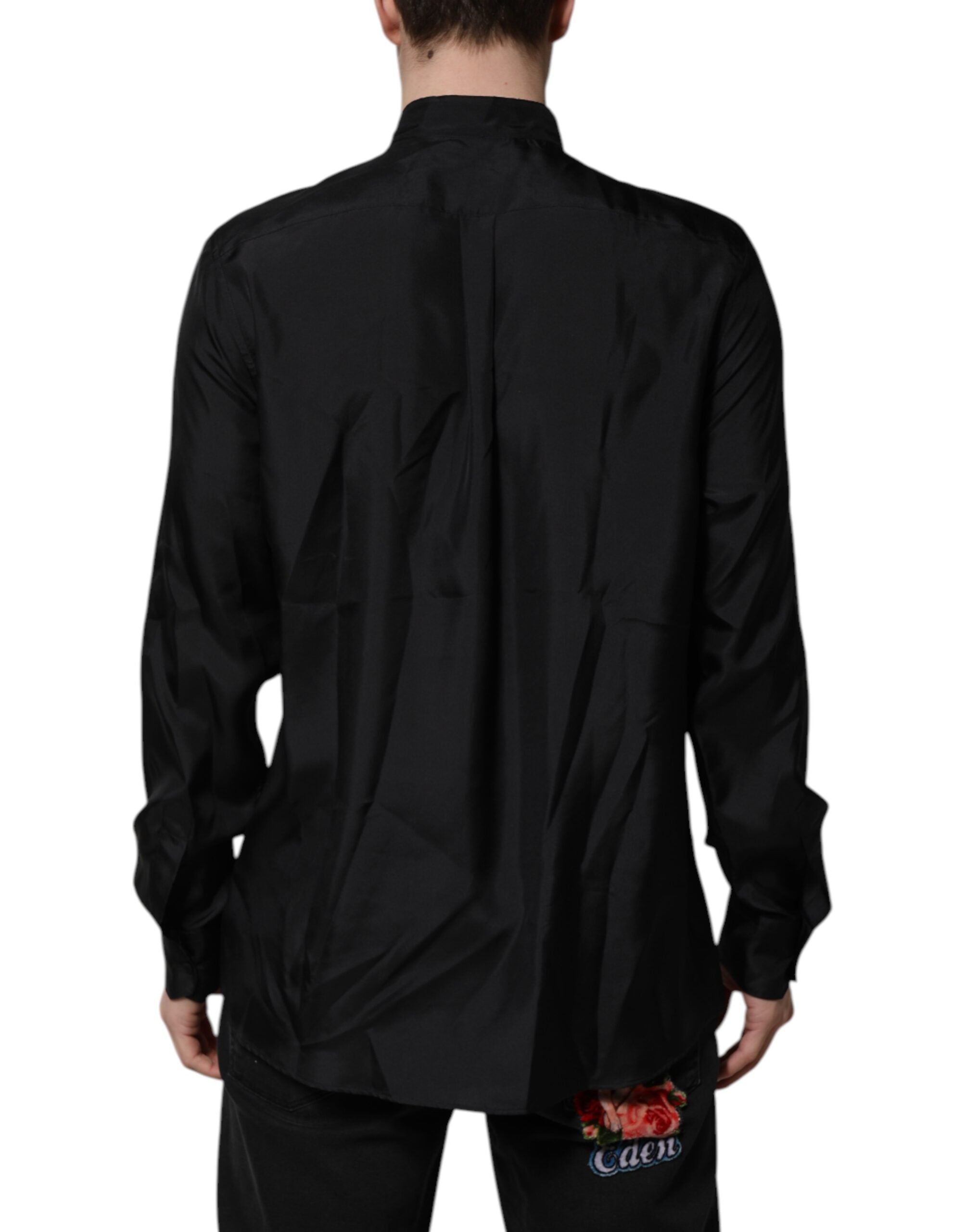 Dolce & Gabbana Dark Blue Silk Shirt MARTINI Formal Men's Shirt-4