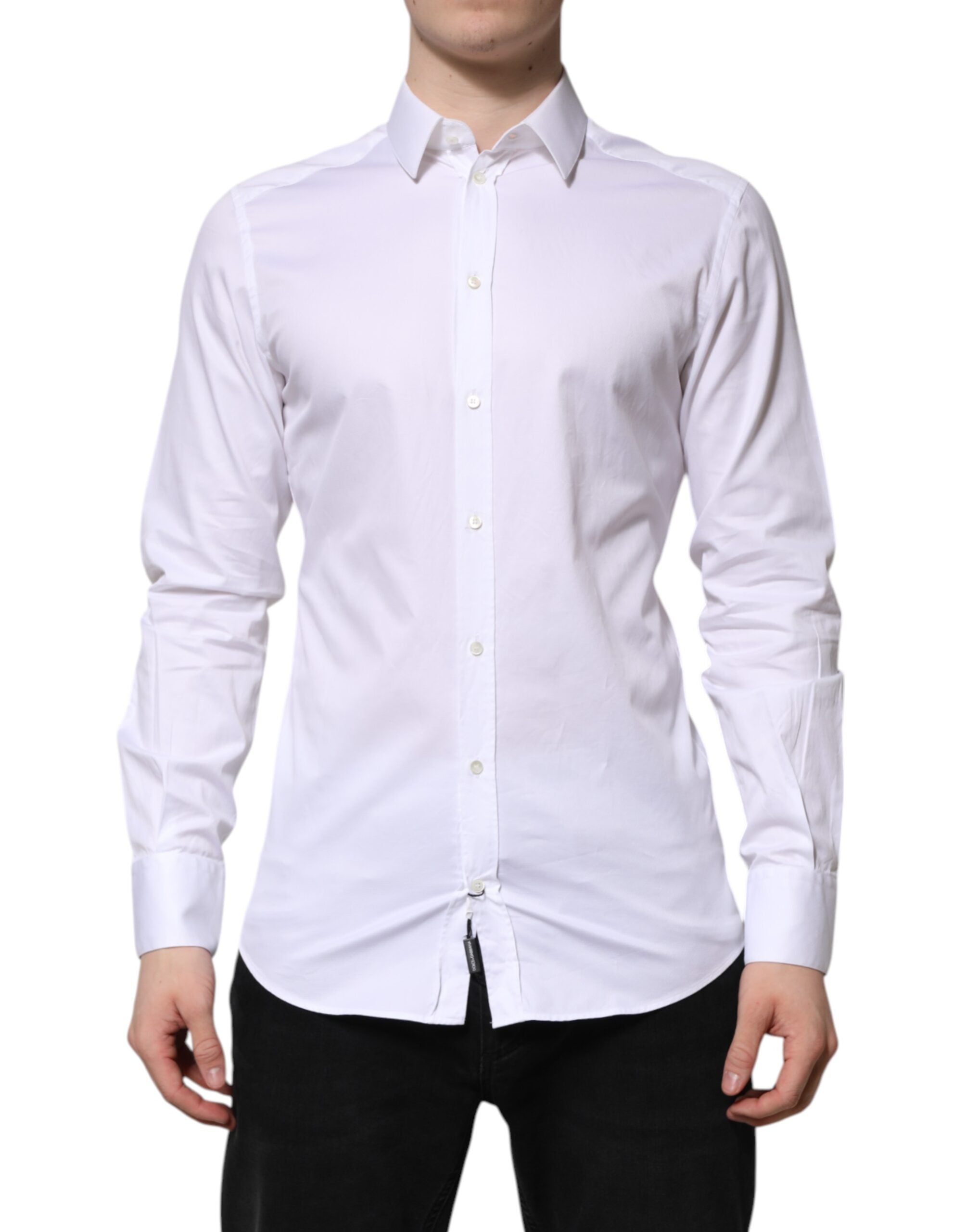Dolce & Gabbana White Cotton Gold Long Sleeve Men's Shirt-1