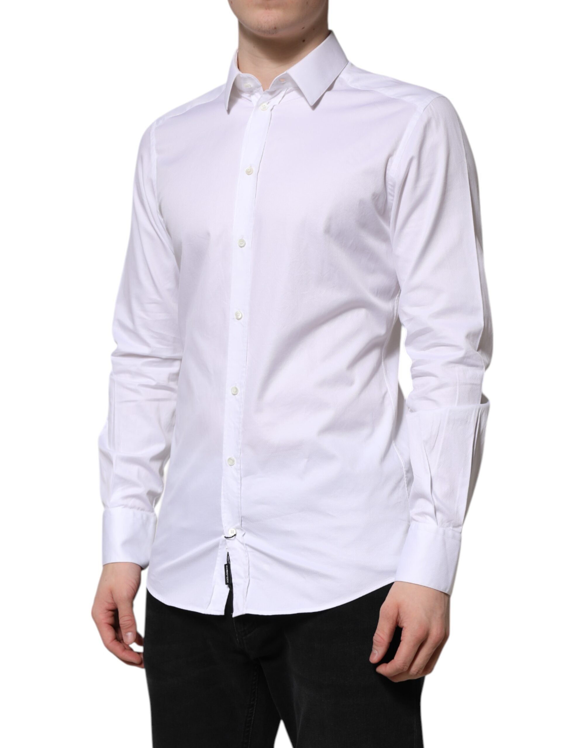 Dolce & Gabbana White Cotton Gold Long Sleeve Men's Shirt-3