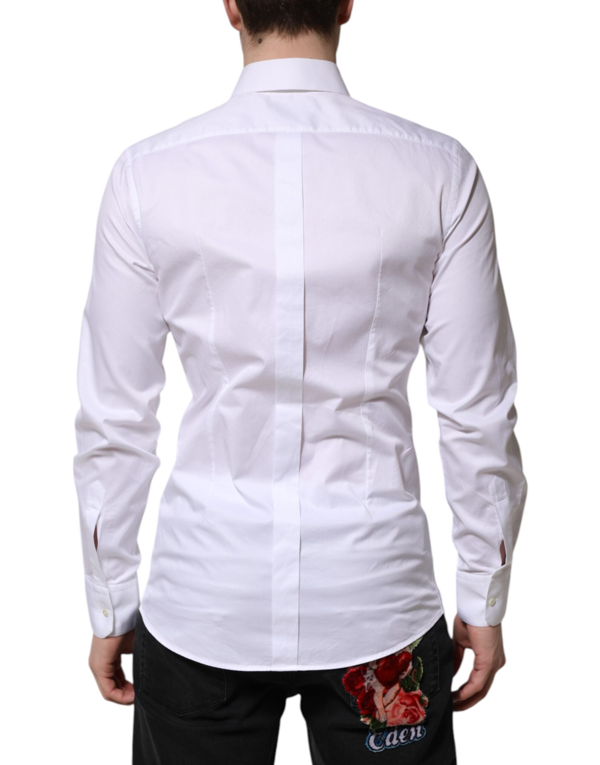 Dolce & Gabbana White Cotton Gold Long Sleeve Men's Shirt-4