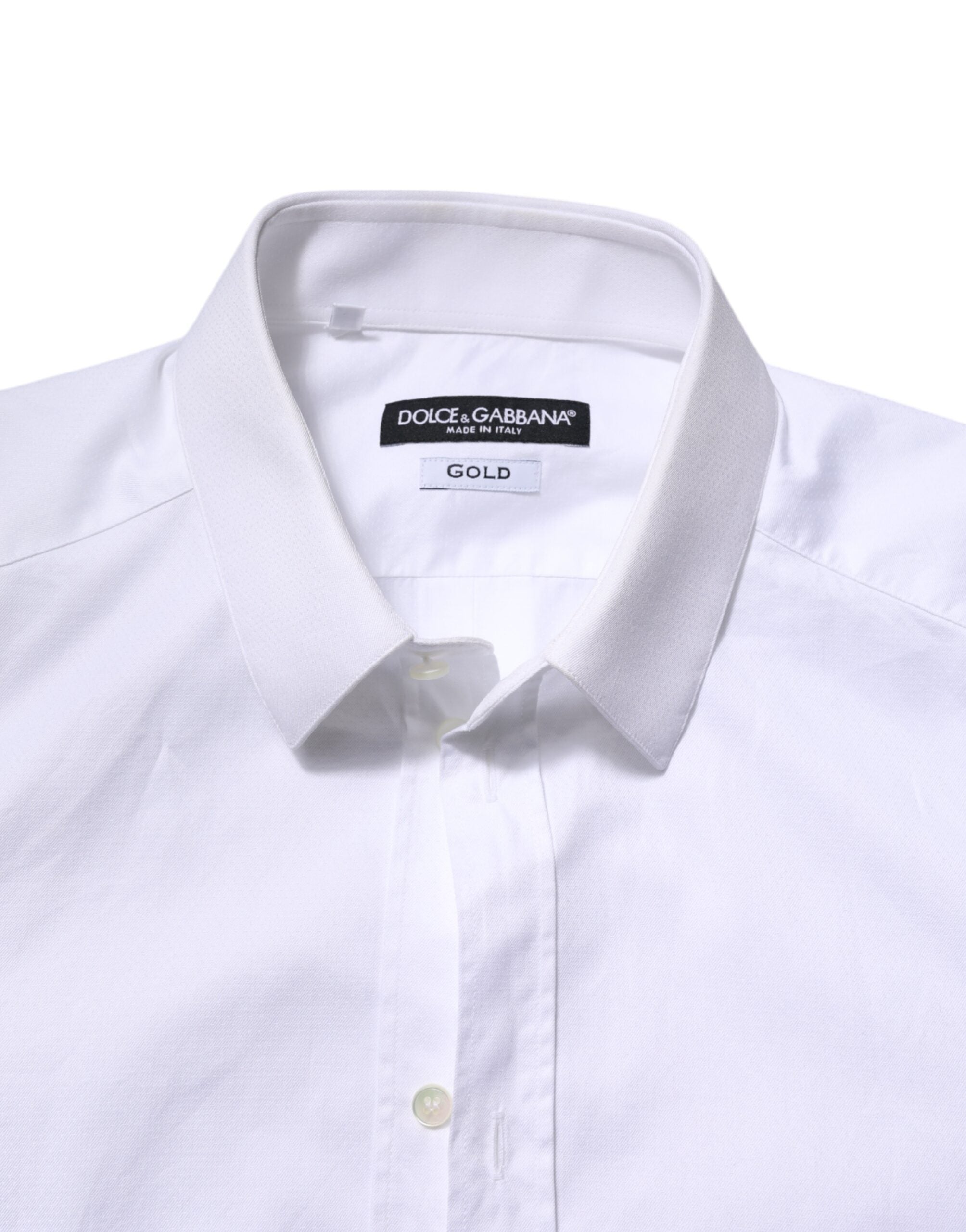Dolce & Gabbana White Cotton Gold Long Sleeve Men's Shirt-5