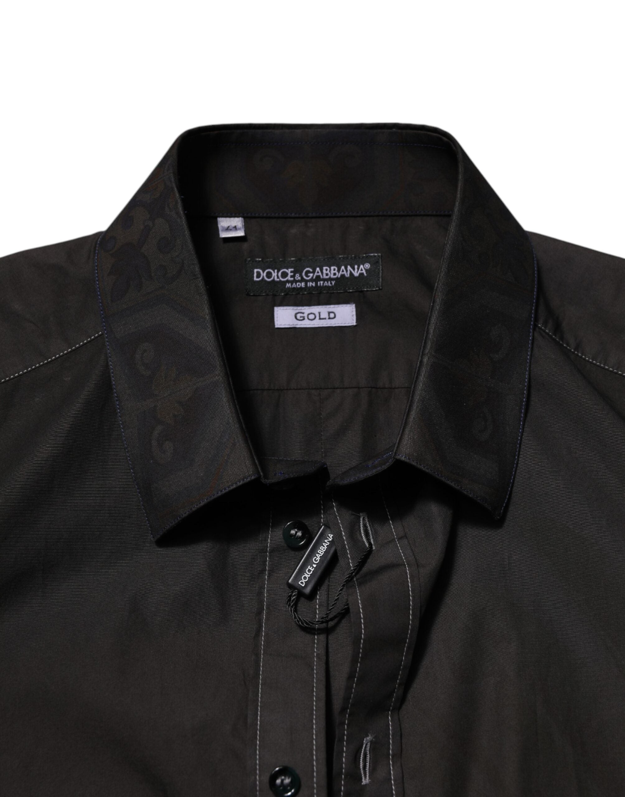 Dolce & Gabbana Black Cotton Jacquard Shirt with Gold Collar-5