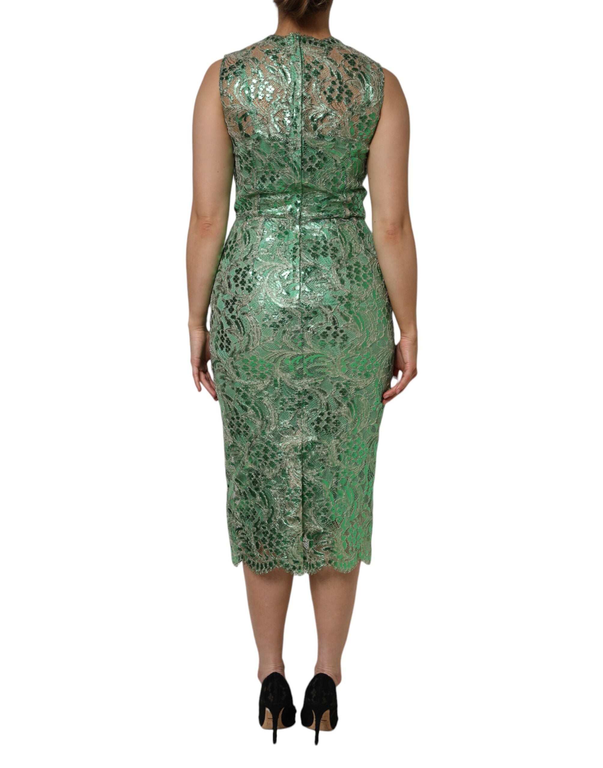Dolce & Gabbana green floral lace midi dress in cotton-4