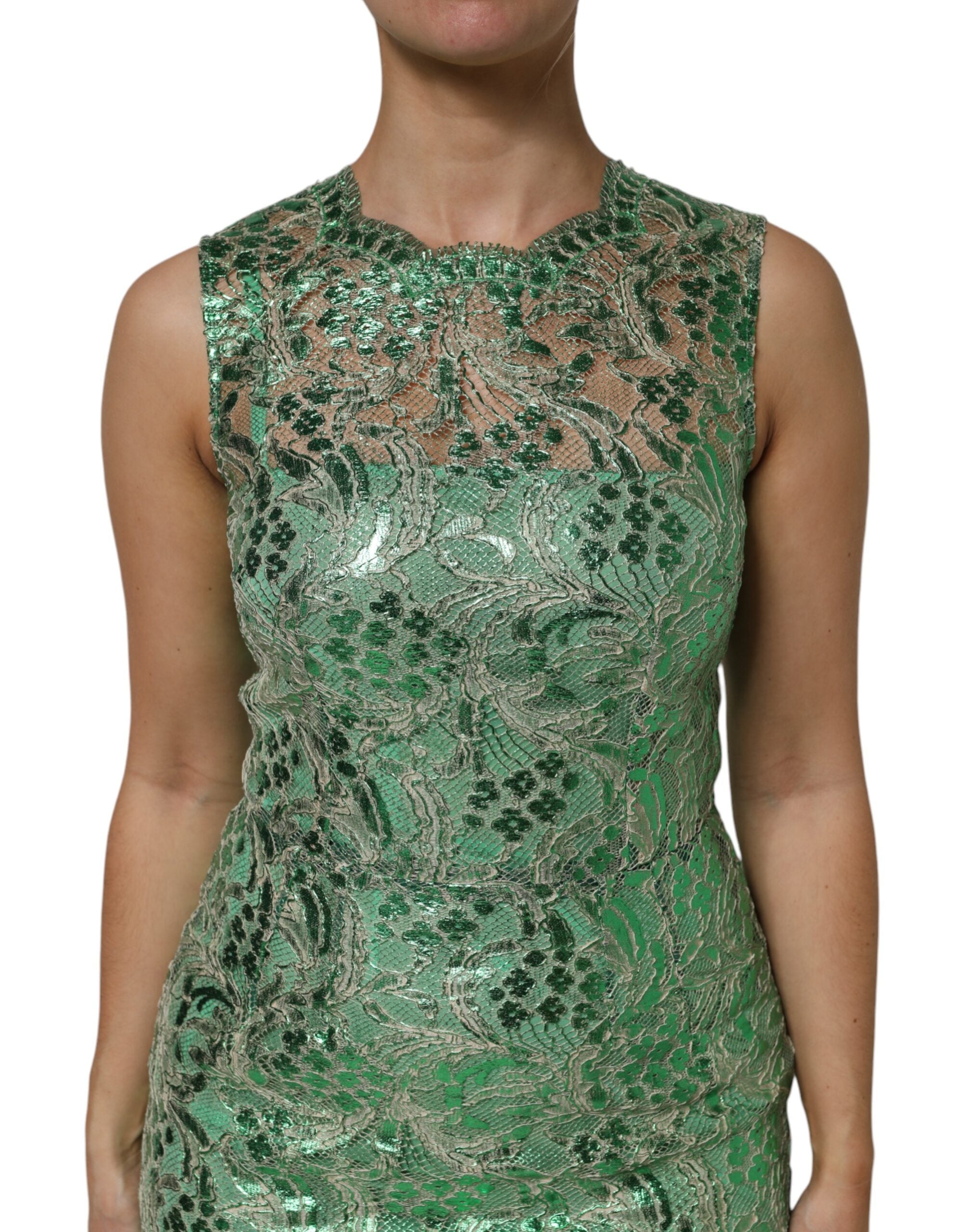 Dolce & Gabbana green floral lace midi dress in cotton-5