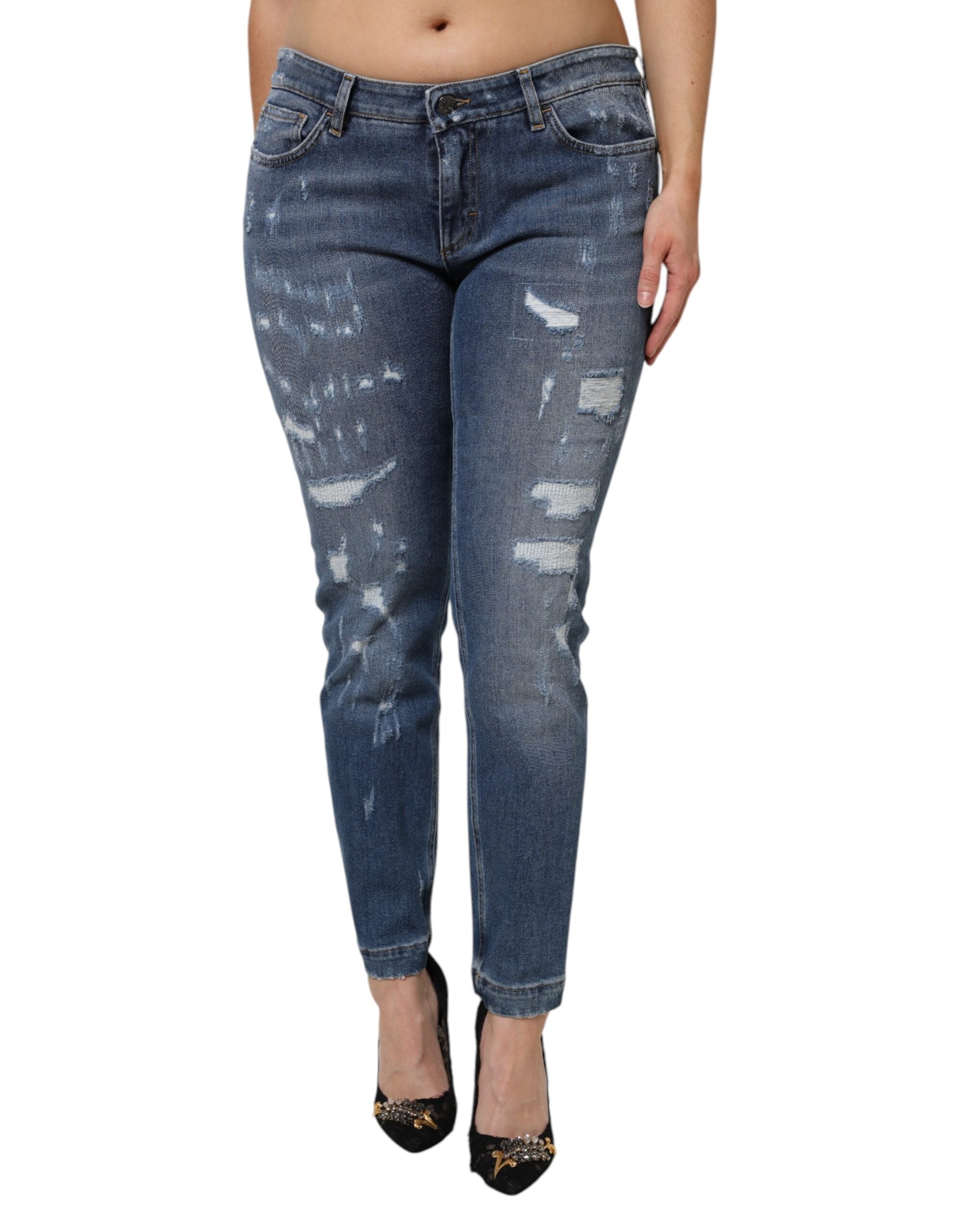 Dolce & Gabbana Blaue Denim-Jeans aus zerrissener Baumwolle mit niedriger Taille-1