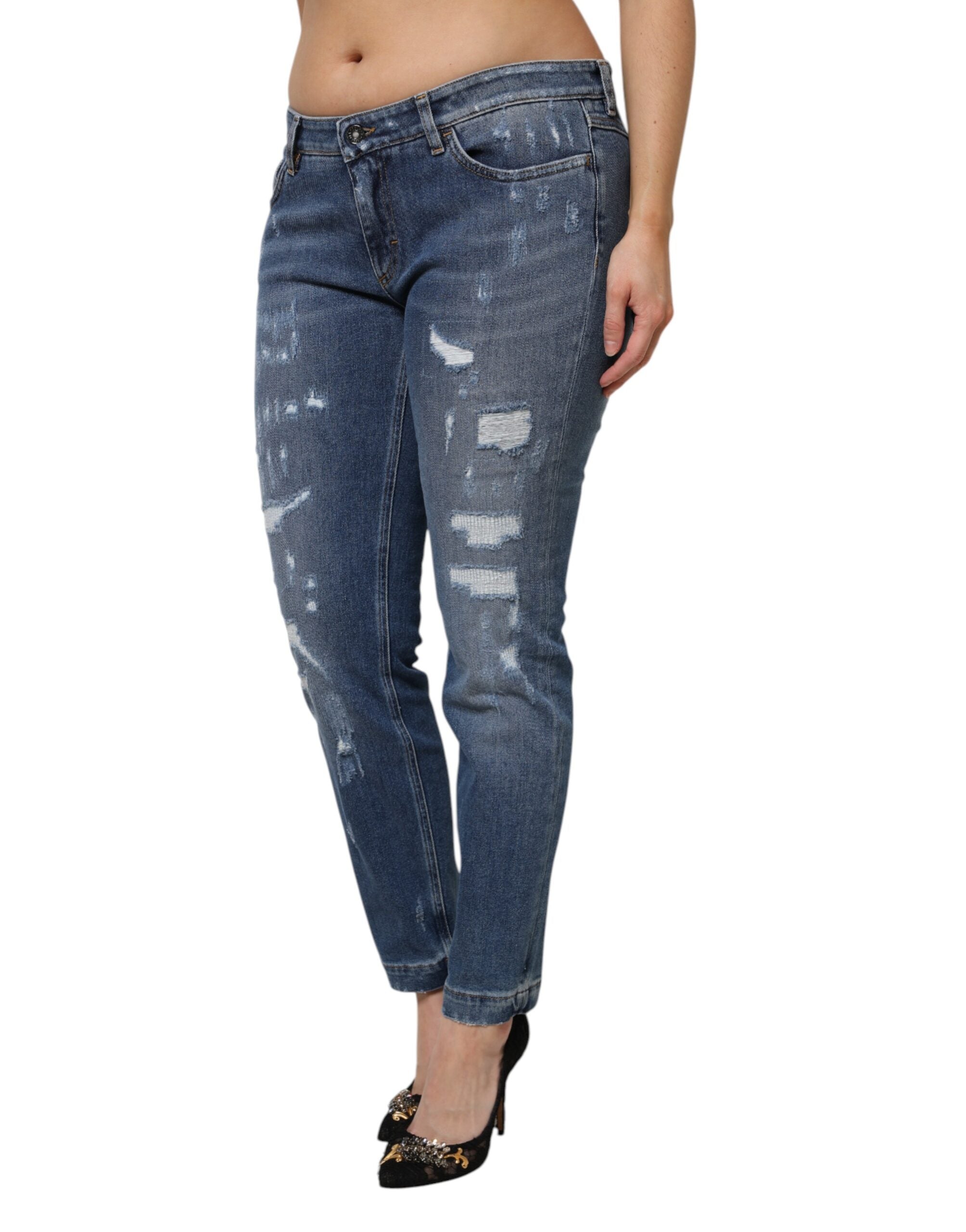 Dolce & Gabbana Blaue Denim-Jeans aus zerrissener Baumwolle mit niedriger Taille-3