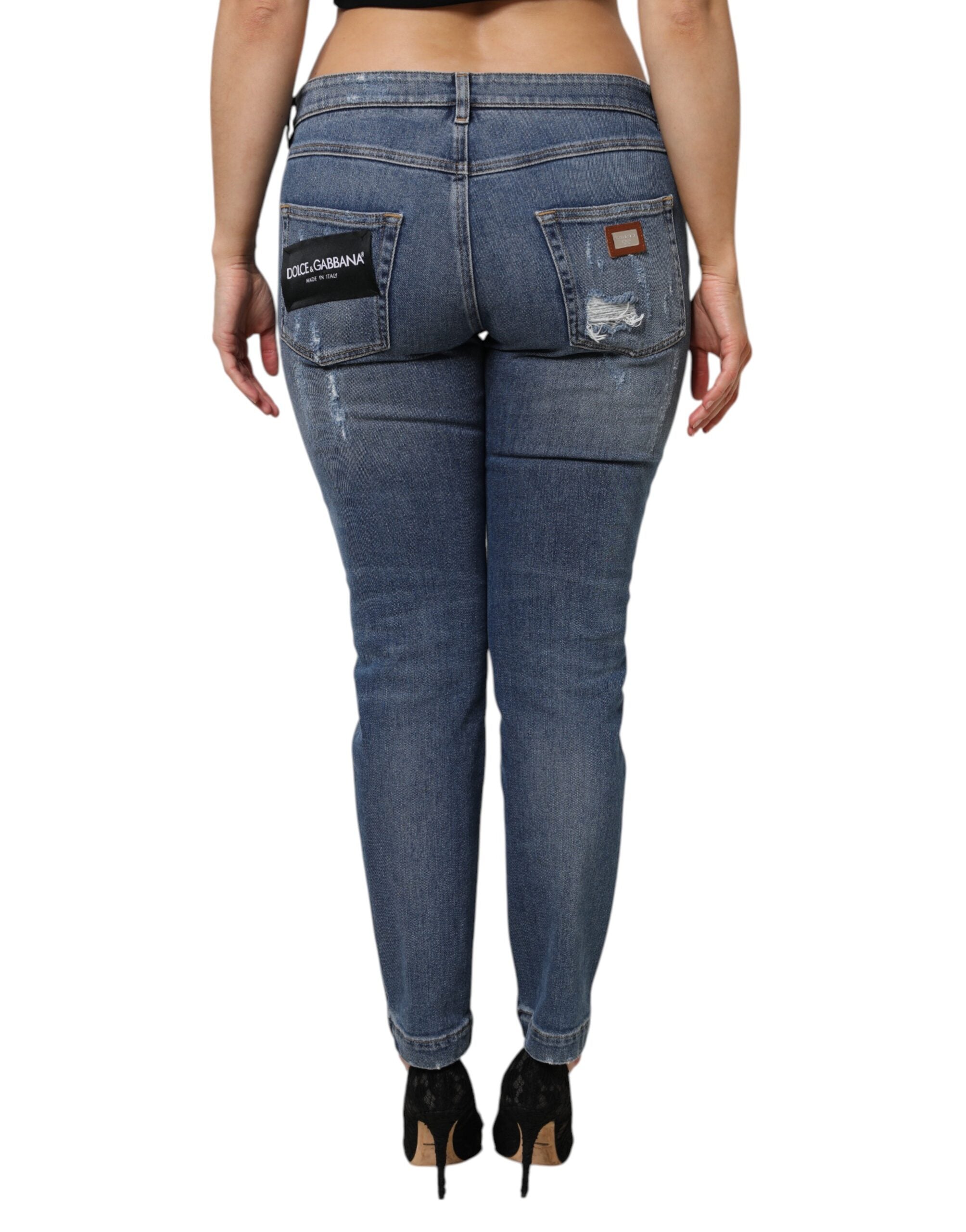 Dolce & Gabbana Blaue Denim-Jeans aus zerrissener Baumwolle mit niedriger Taille-4