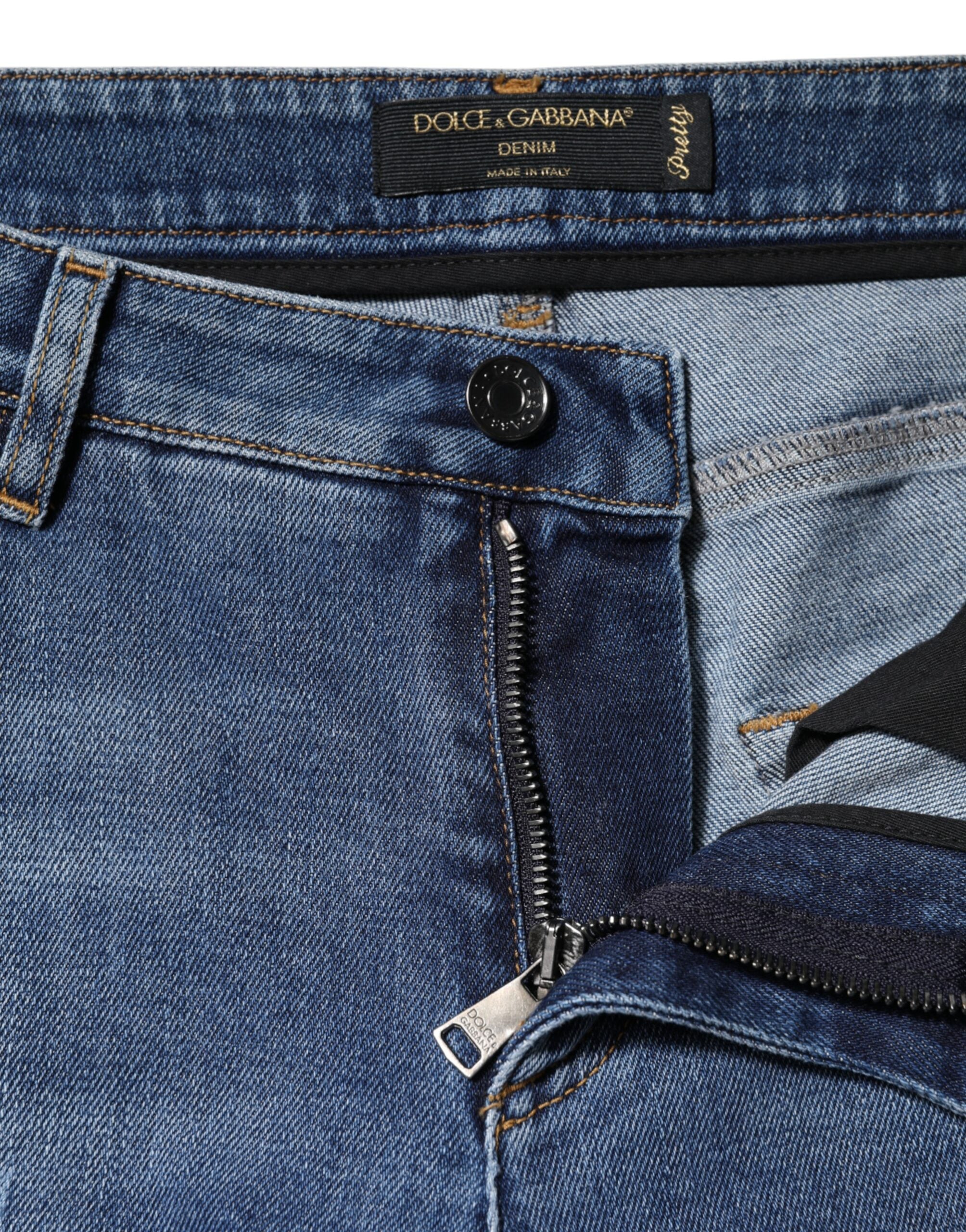 Dolce & Gabbana Blaue Denim-Jeans aus zerrissener Baumwolle mit niedriger Taille-6