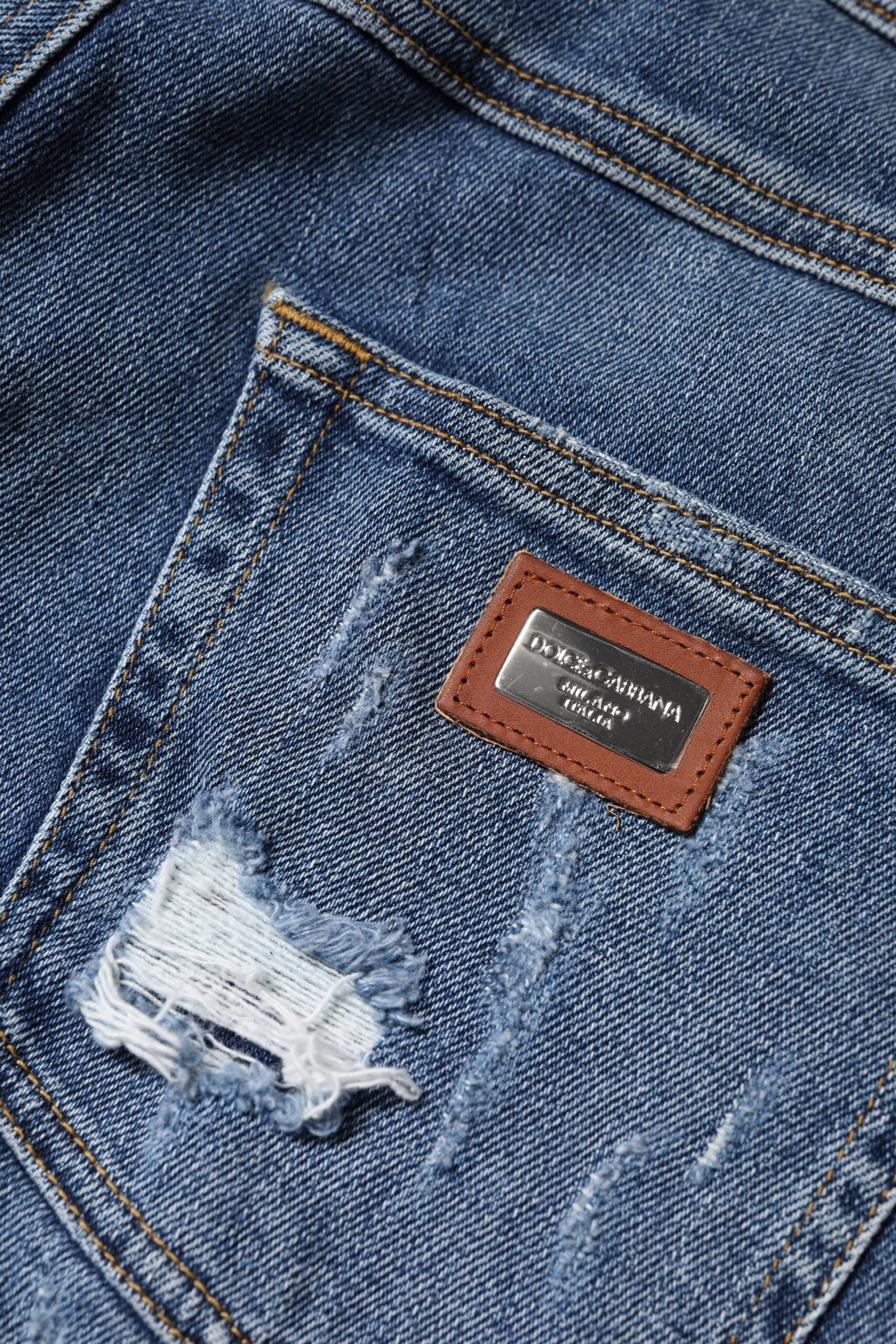 Dolce & Gabbana Blaue Denim-Jeans aus zerrissener Baumwolle mit niedriger Taille-7
