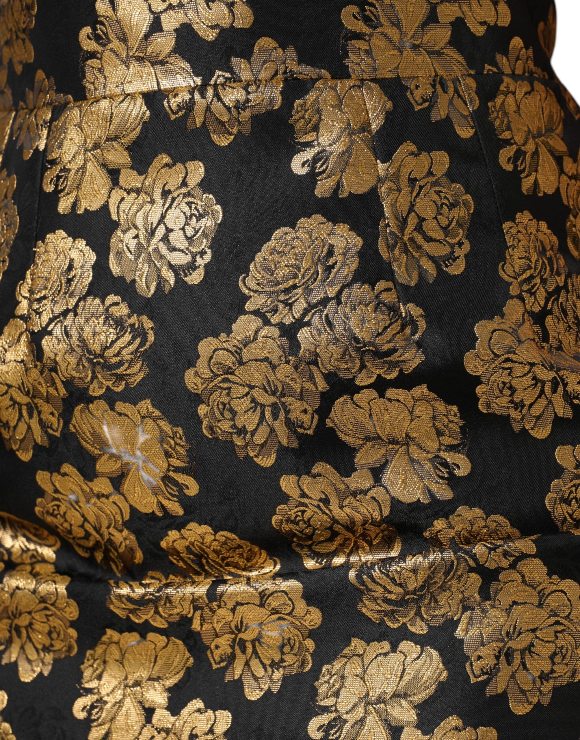 Dolce & Gabbana Schwarzgoldener Jacquard-Minirock mit Blumendruck-5